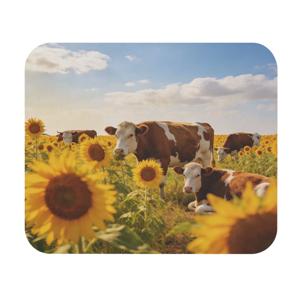 Sunflower Field Cow Mouse Pad — Rustic Farm Animal Desk Mat