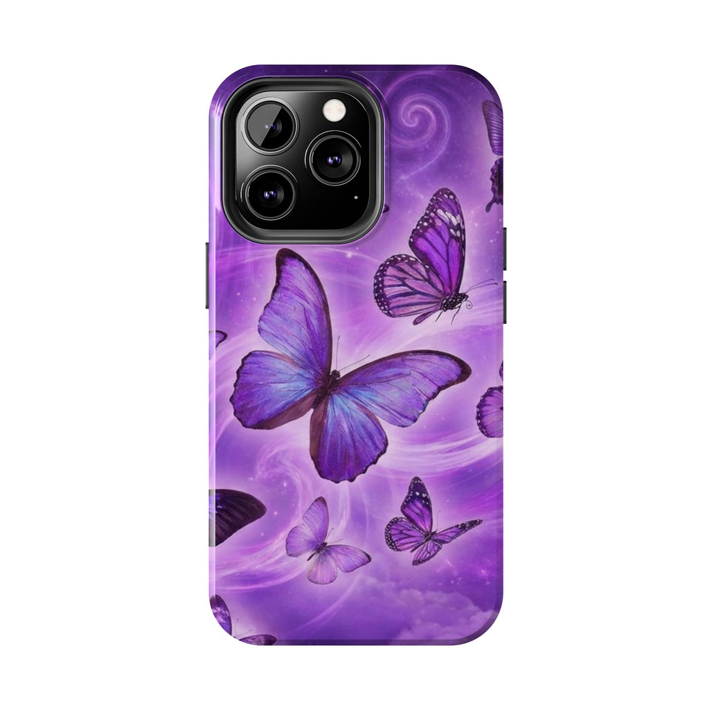 Purple Butterfly Tough Phone Case — Protective iPhone Case with Violet Butterflies