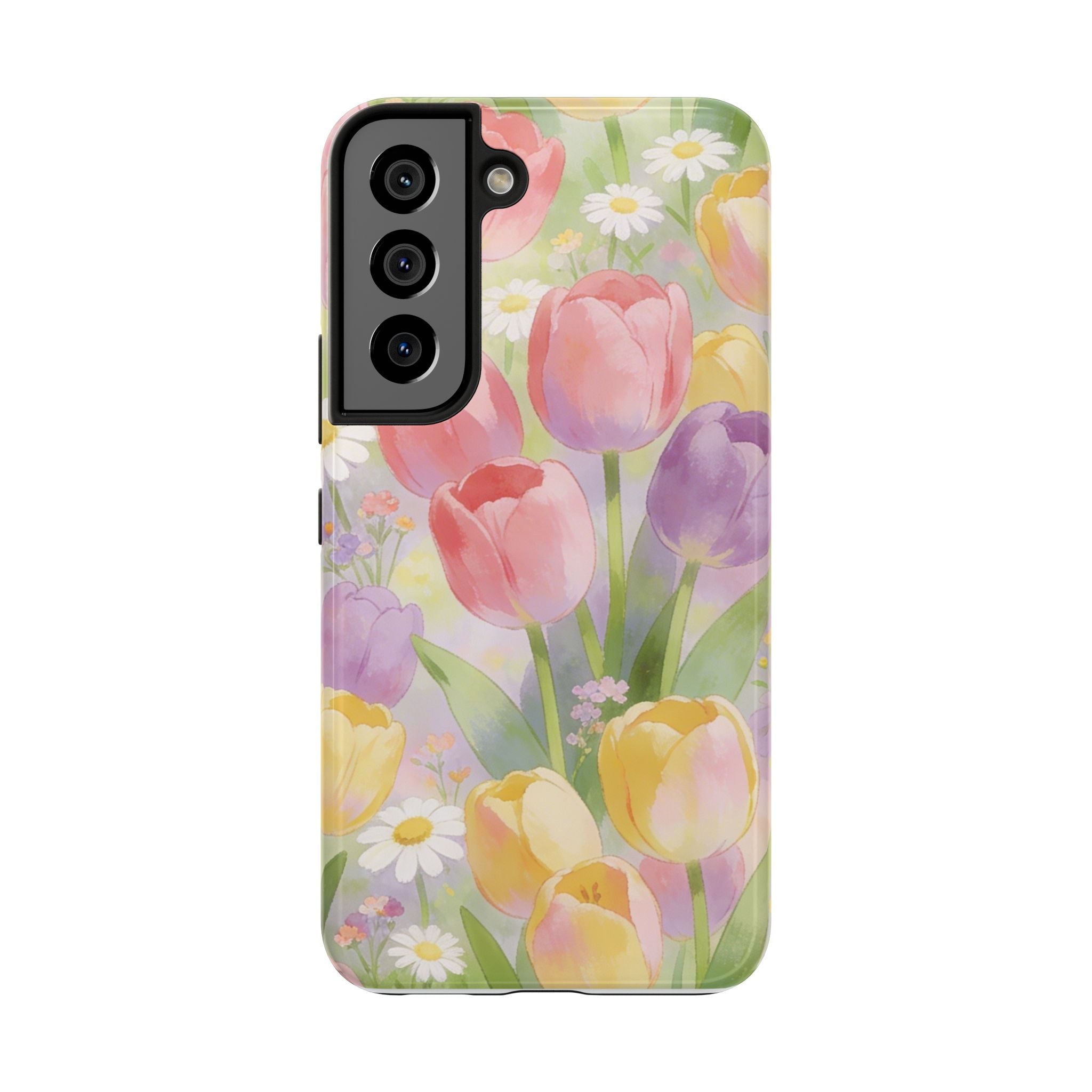 Floral Tulip Tough Phone Case — Pastel Watercolor Flowers Protective Cover