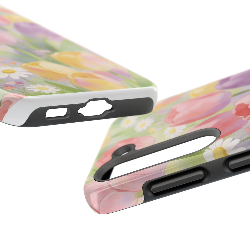 Floral Tulip Tough Phone Case — Pastel Watercolor Flowers Protective Cover