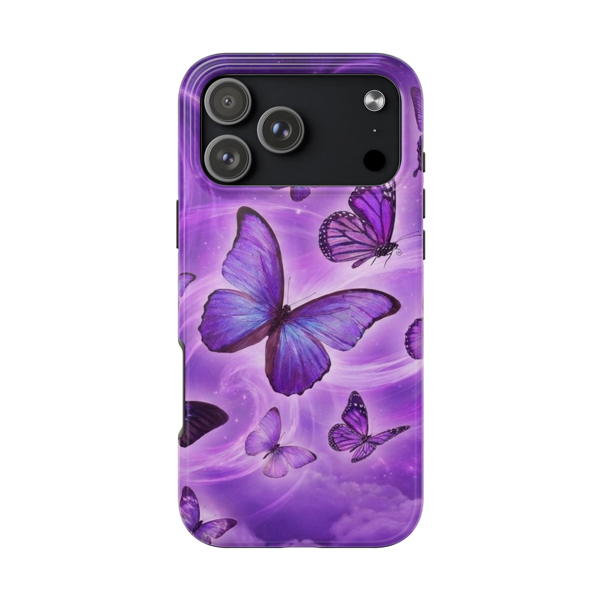 Purple Butterfly Tough Phone Case — Protective iPhone Case with Violet Butterflies