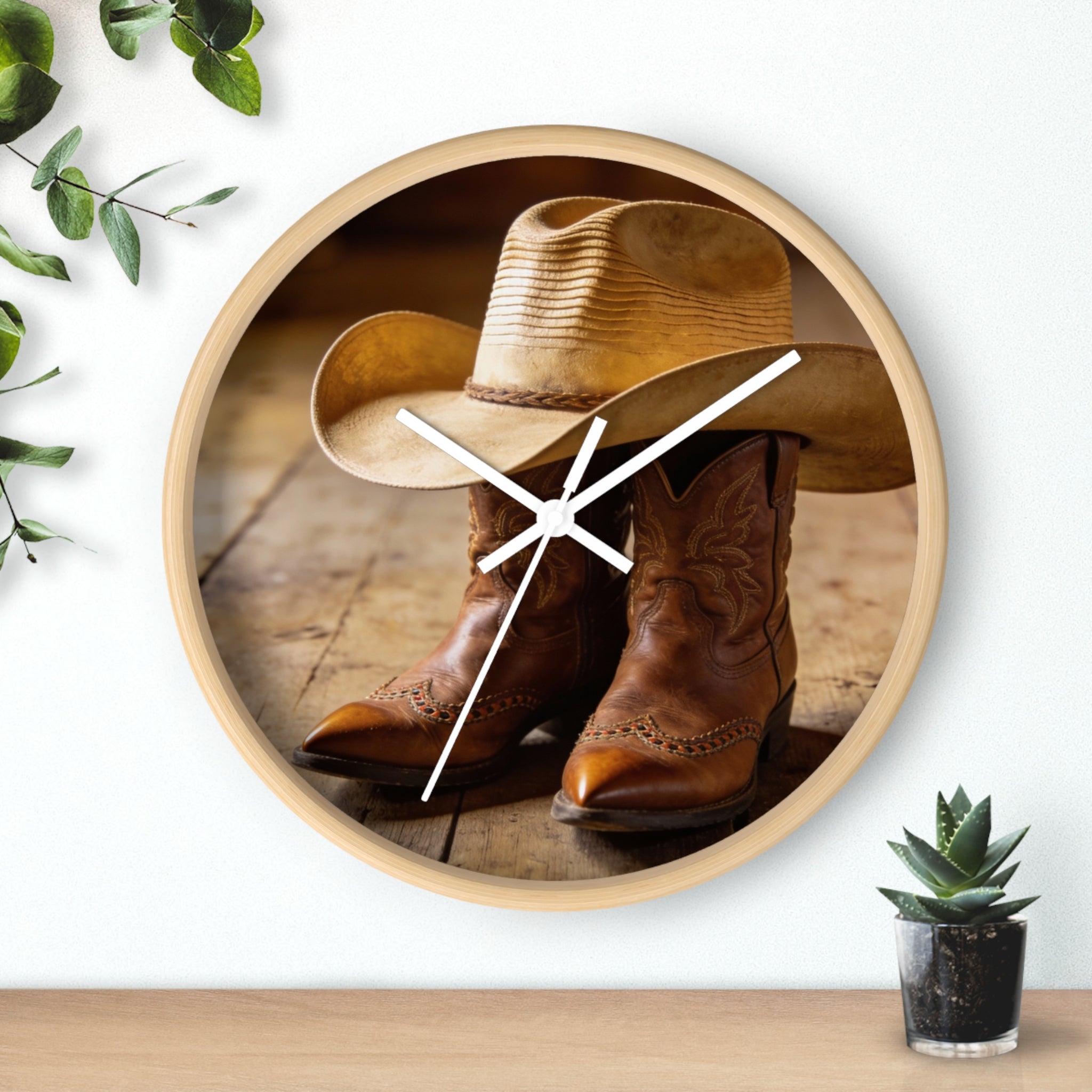 Cowboy Boots & Hat Wall Clock — Rustic Western Home Decor