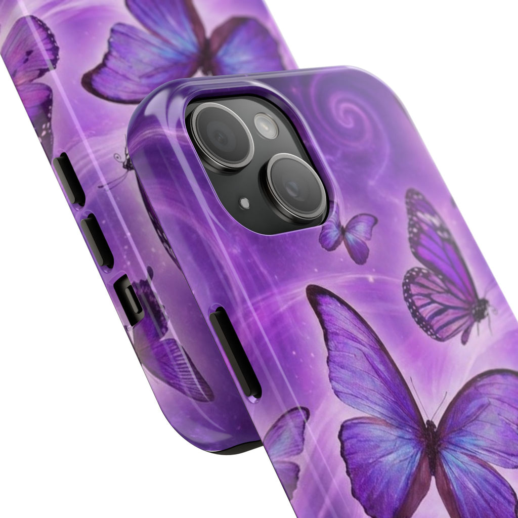 Purple Butterfly Tough Phone Case — Protective iPhone Case with Violet Butterflies