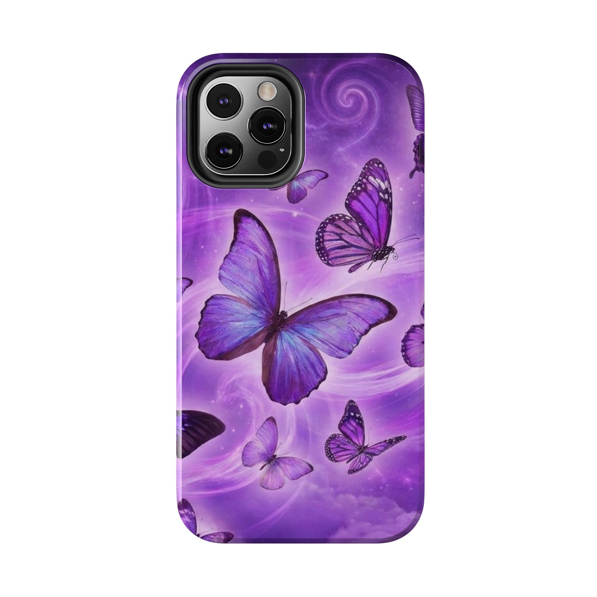 Purple Butterfly Tough Phone Case — Protective iPhone Case with Violet Butterflies
