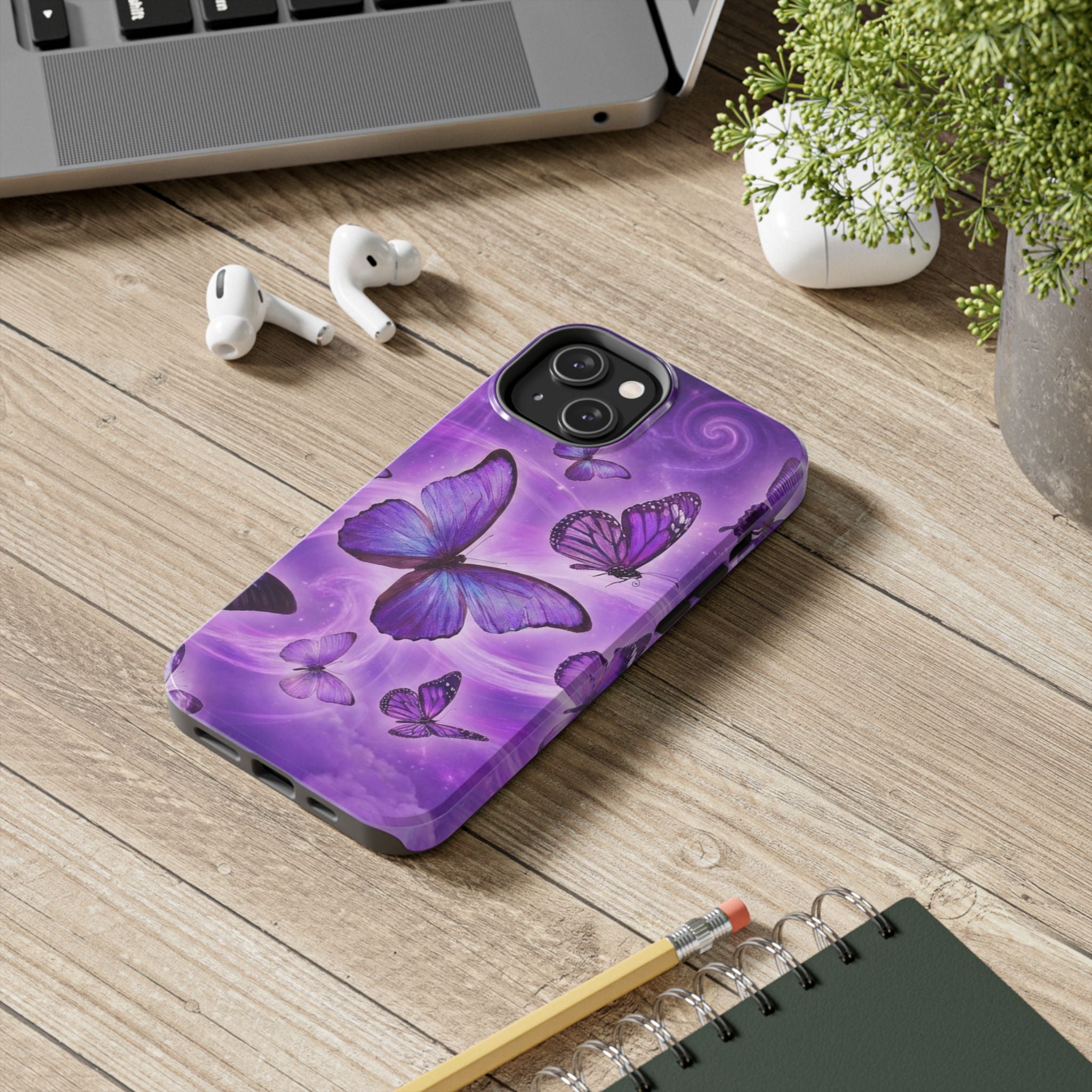 Purple Butterfly Tough Phone Case — Protective iPhone Case with Violet Butterflies