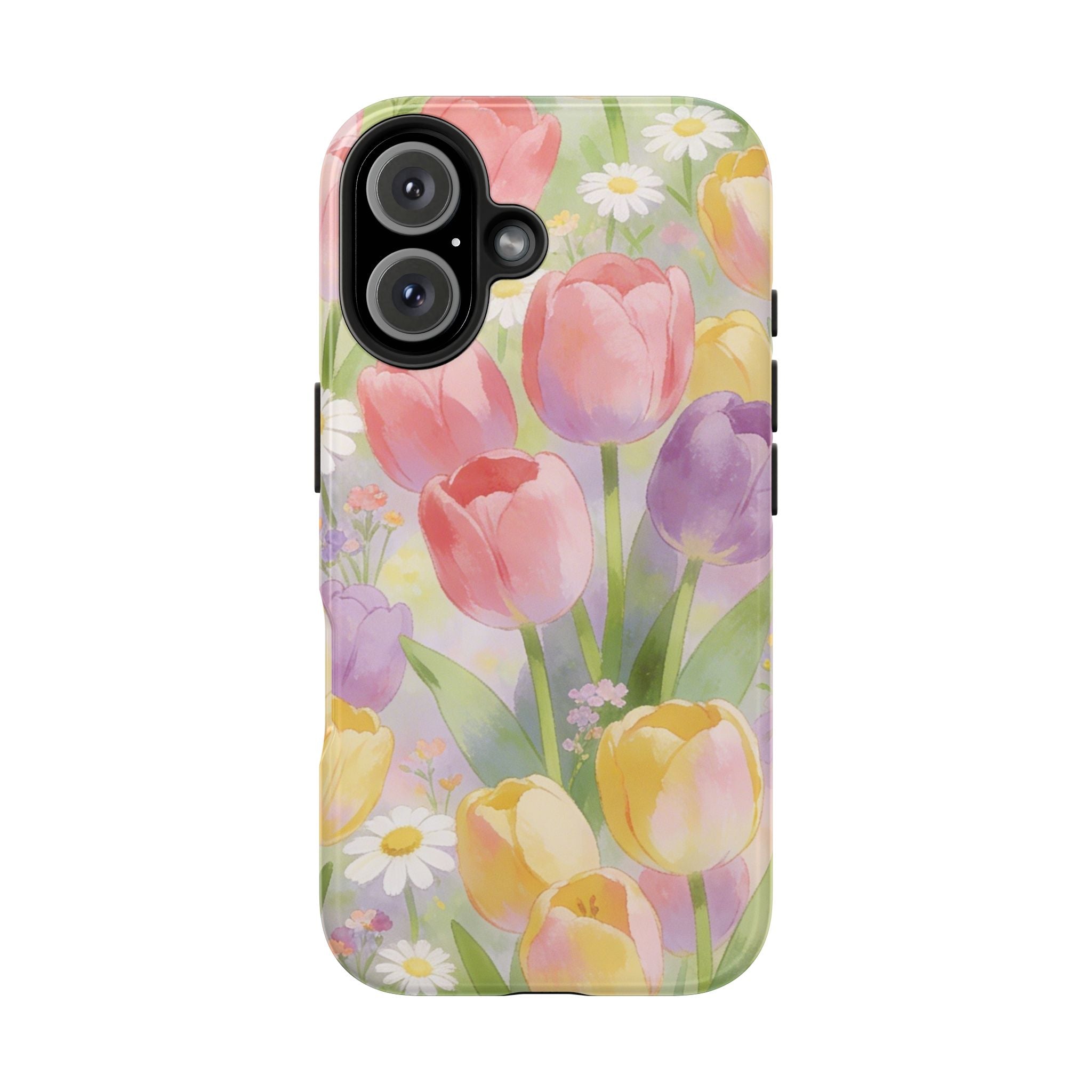Floral Tulip Tough Phone Case — Pastel Watercolor Flowers Protective Cover