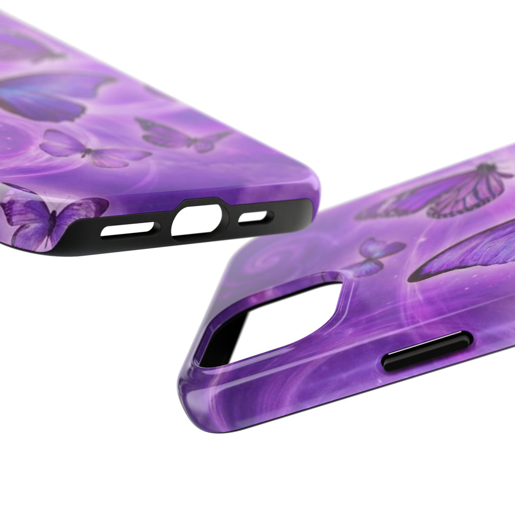 Purple Butterfly Tough Phone Case — Protective iPhone Case with Violet Butterflies
