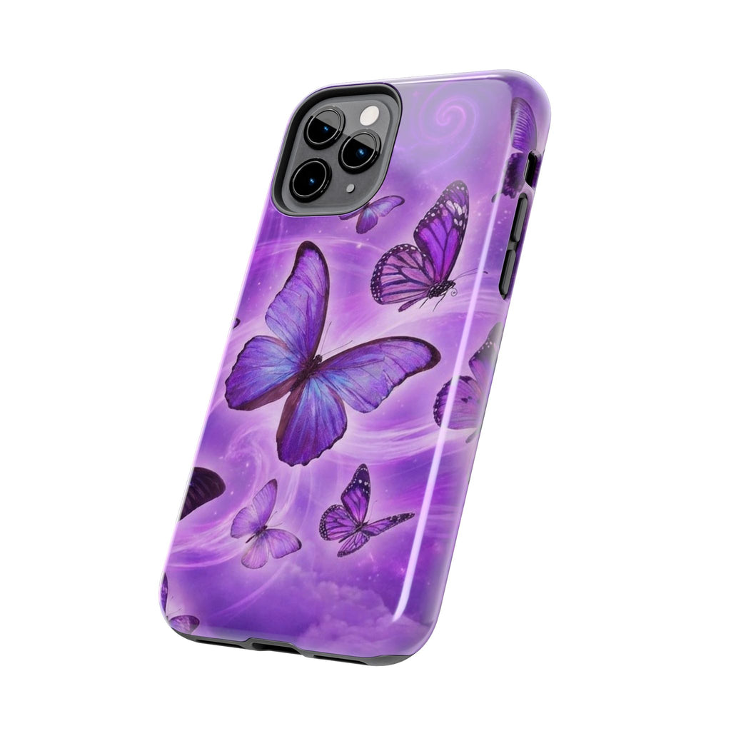 Purple Butterfly Tough Phone Case — Protective iPhone Case with Violet Butterflies