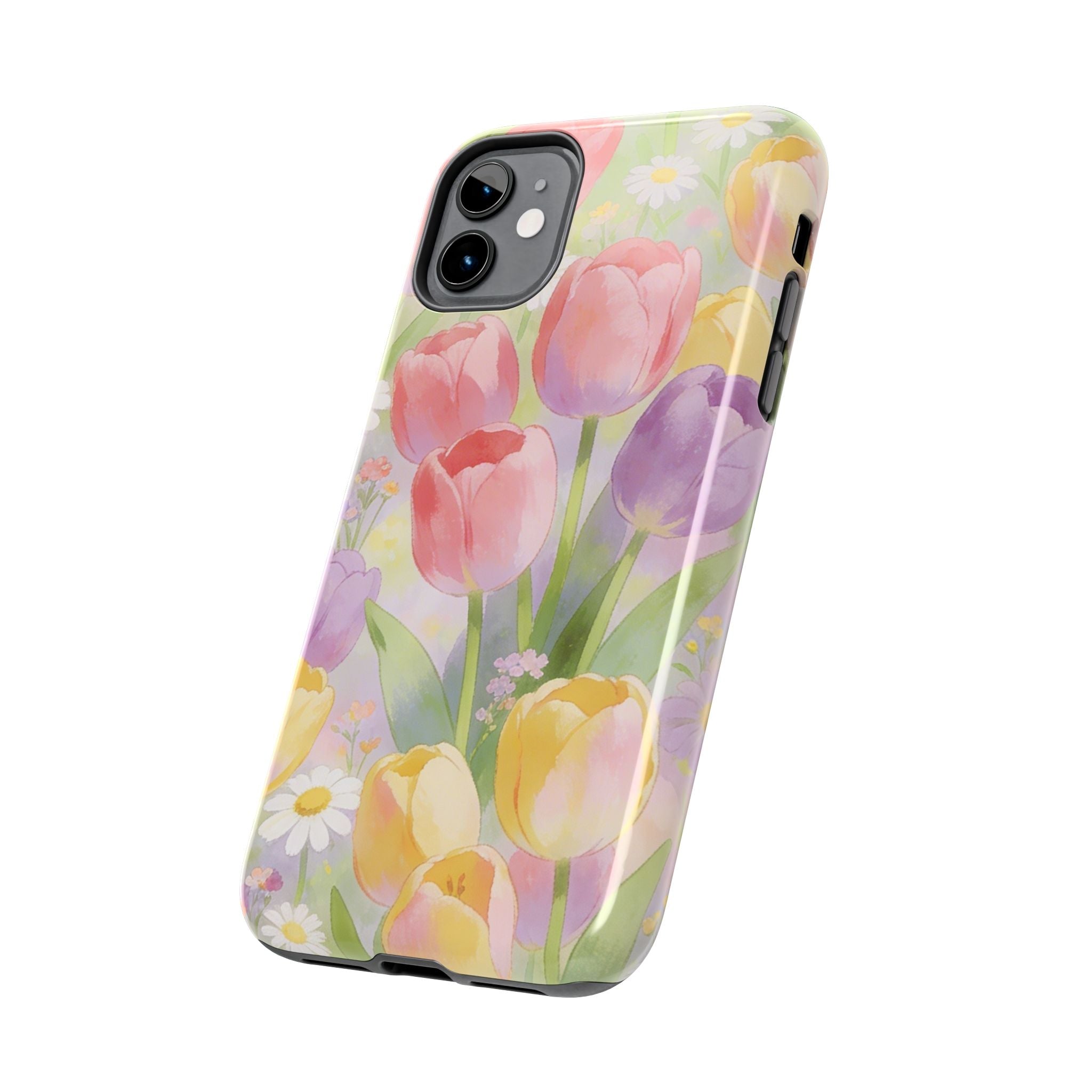 Floral Tulip Tough Phone Case — Pastel Watercolor Flowers Protective Cover
