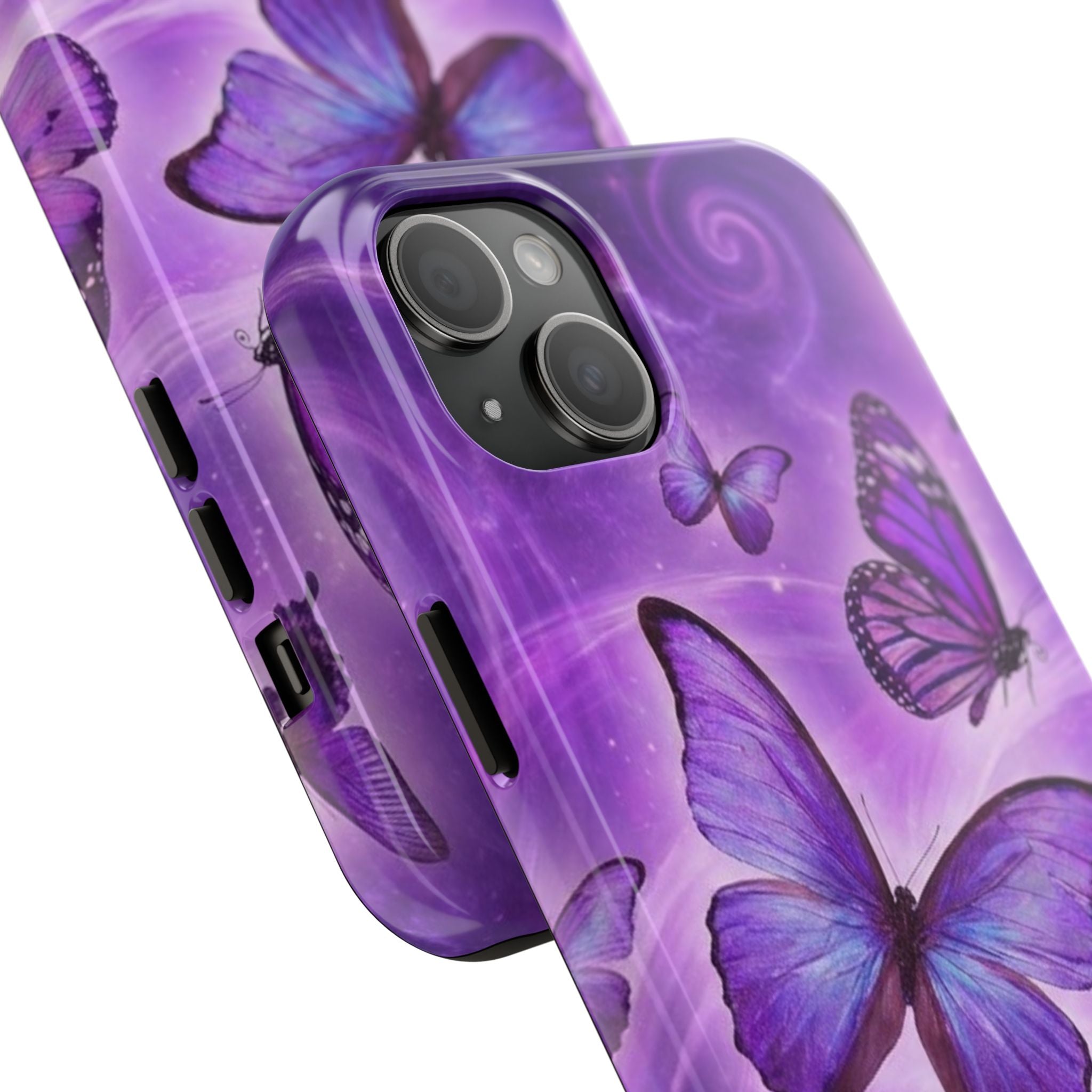 Purple Butterfly Tough Phone Case — Protective iPhone Case with Violet Butterflies