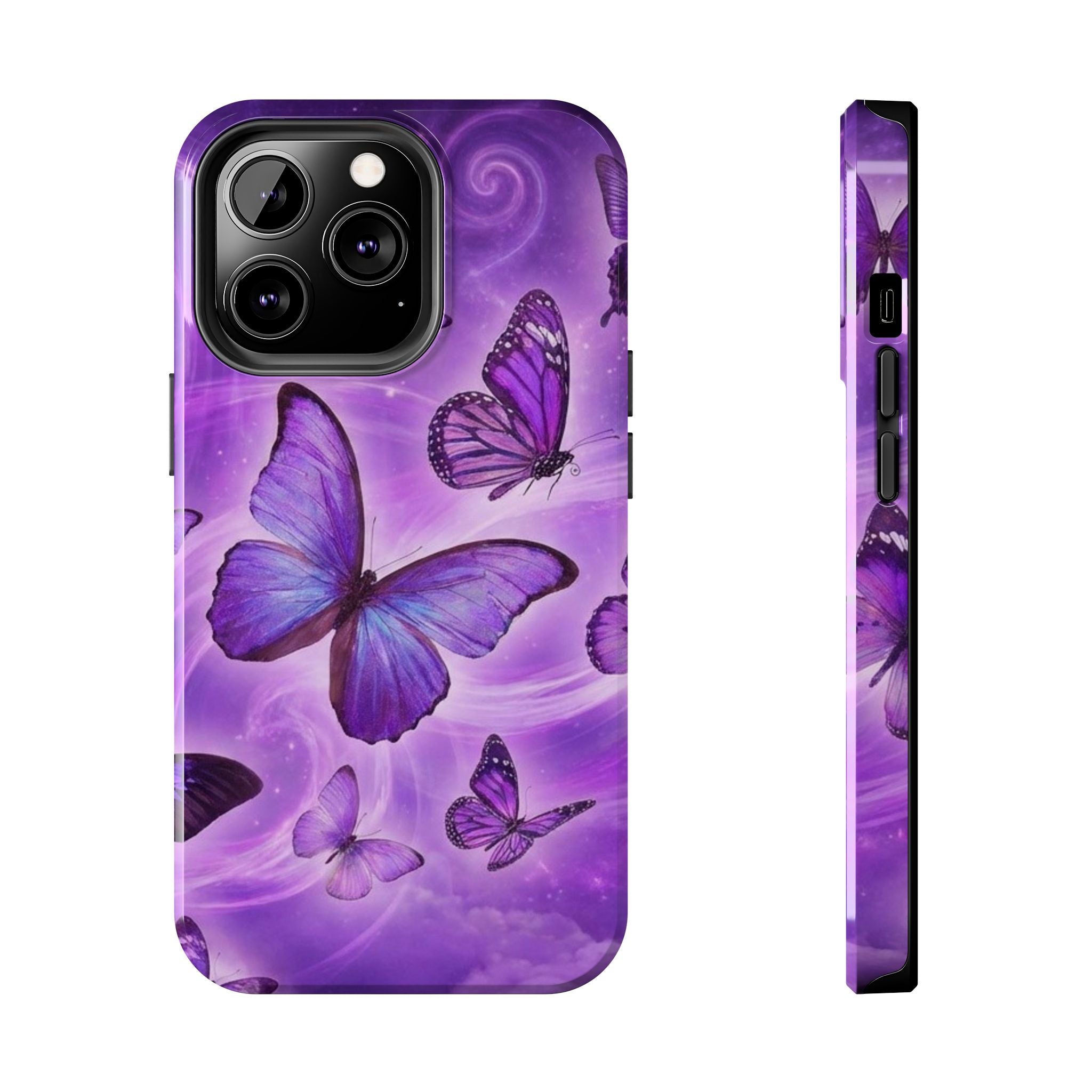 Purple Butterfly Tough Phone Case — Protective iPhone Case with Violet Butterflies