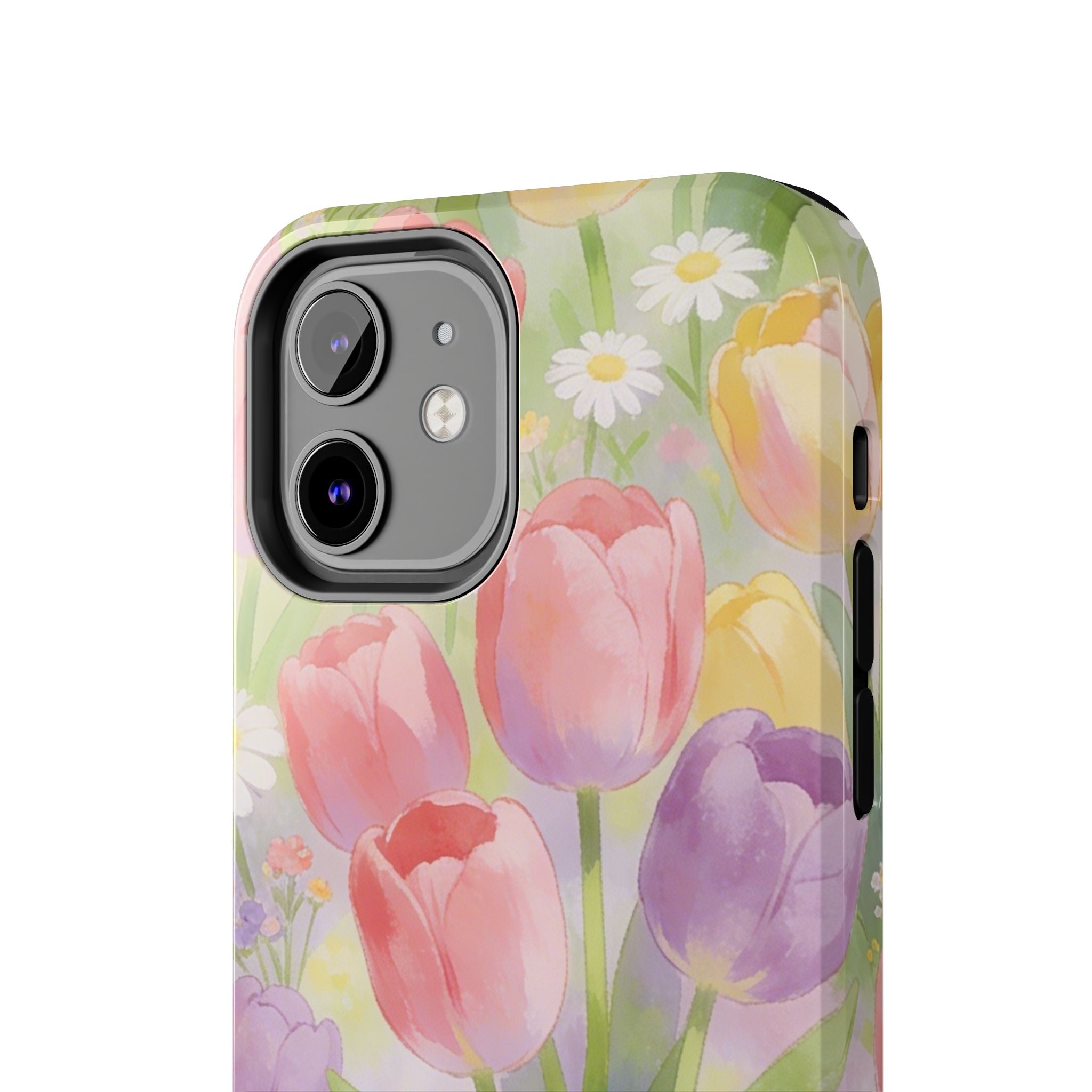 Floral Tulip Tough Phone Case — Pastel Watercolor Flowers Protective Cover