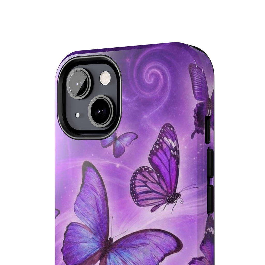 Purple Butterfly Tough Phone Case — Protective iPhone Case with Violet Butterflies