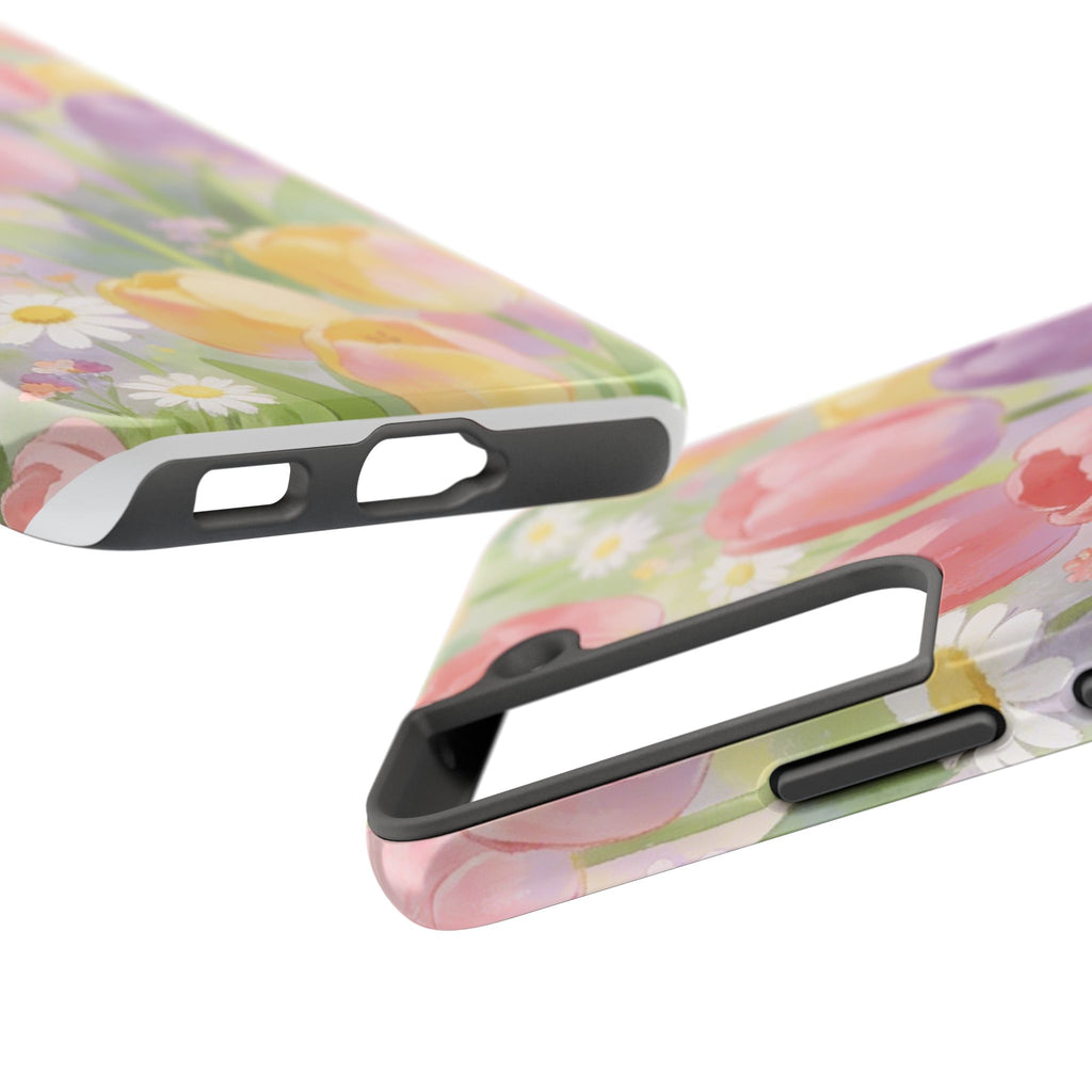 Floral Tulip Tough Phone Case — Pastel Watercolor Flowers Protective Cover