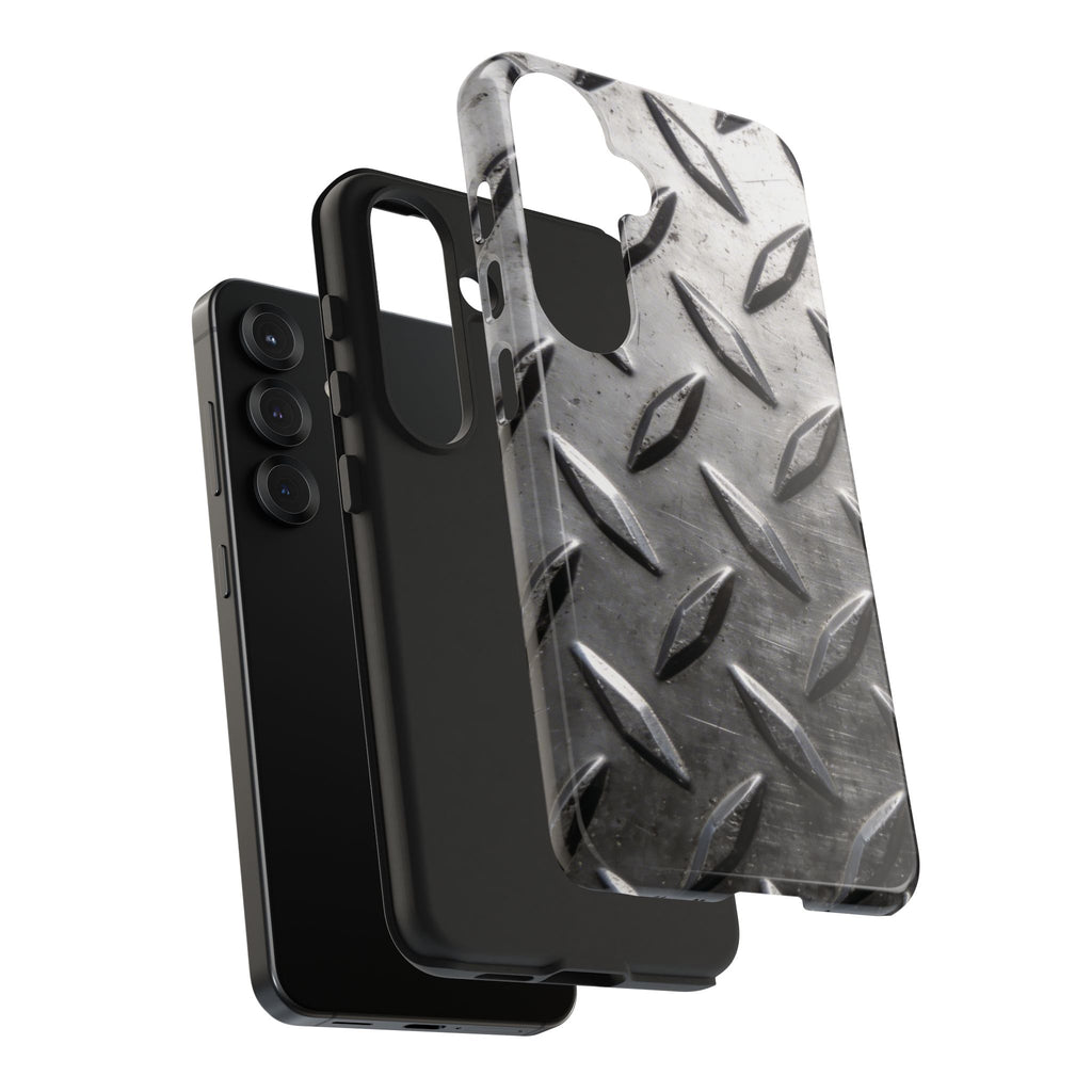 Diamond Plate Tough Phone Case — Industrial Metal Texture Protective Cover