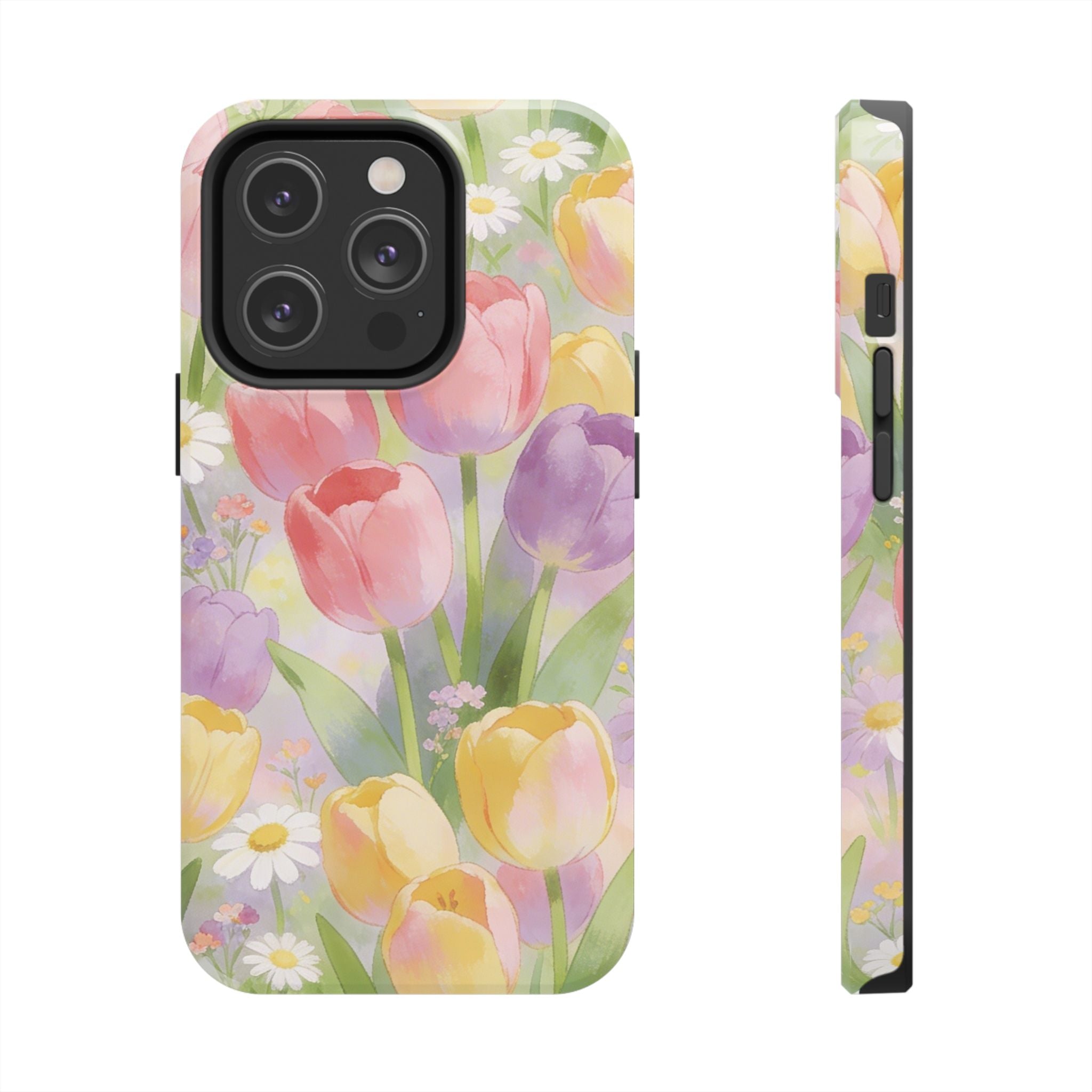 Floral Tulip Tough Phone Case — Pastel Watercolor Flowers Protective Cover