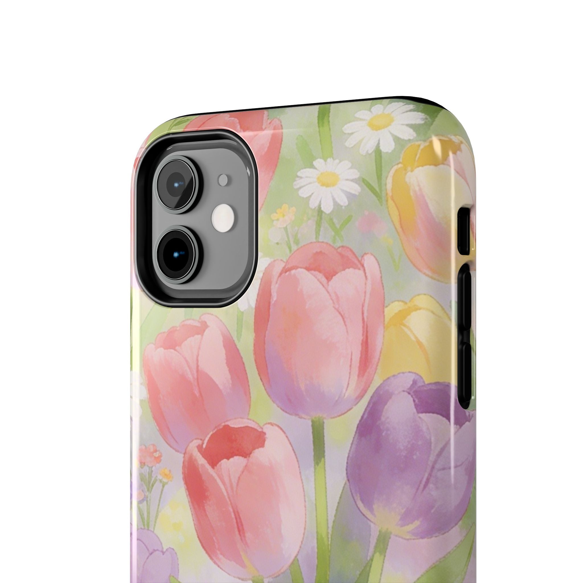 Floral Tulip Tough Phone Case — Pastel Watercolor Flowers Protective Cover