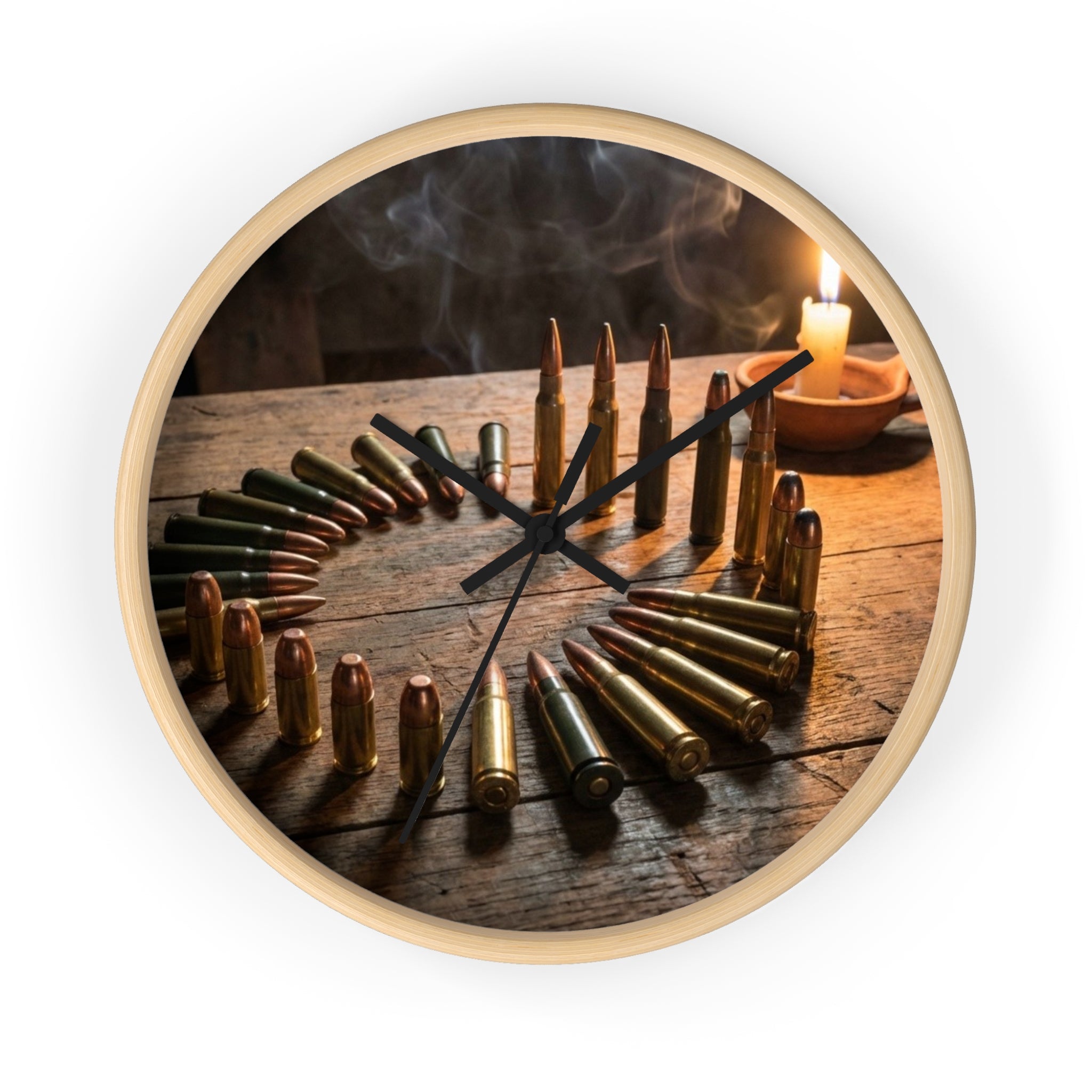 Ammunition Rustic Bullet Wall Clock — Vintage Ammo Decor for Hunters & Gun Enthusiasts