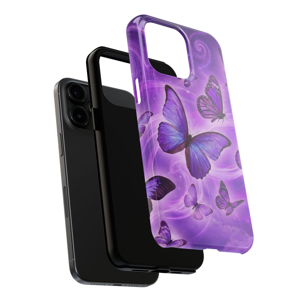 Purple Butterfly Tough Phone Case — Protective iPhone Case with Violet Butterflies