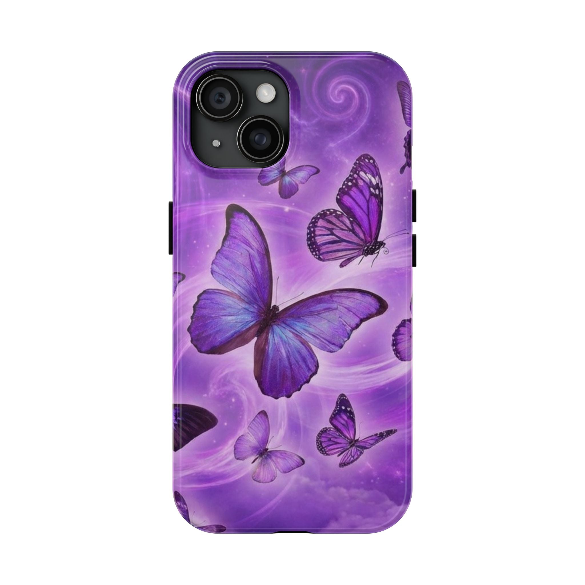 Purple Butterfly Tough Phone Case — Protective iPhone Case with Violet Butterflies