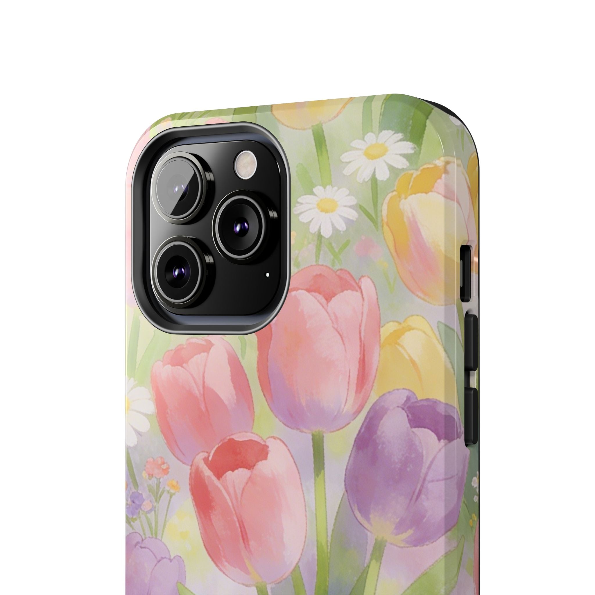Floral Tulip Tough Phone Case — Pastel Watercolor Flowers Protective Cover