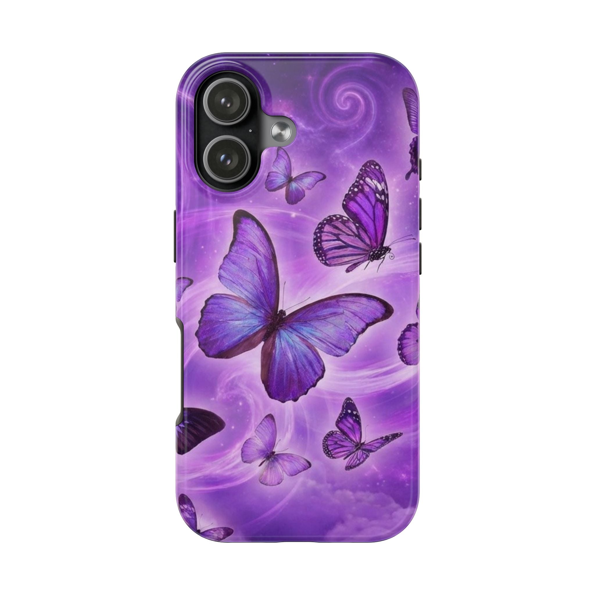 Purple Butterfly Tough Phone Case — Protective iPhone Case with Violet Butterflies