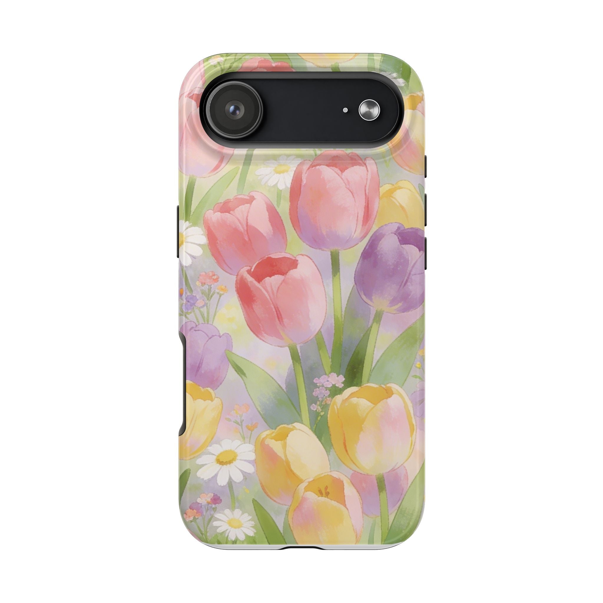 Floral Tulip Tough Phone Case — Pastel Watercolor Flowers Protective Cover
