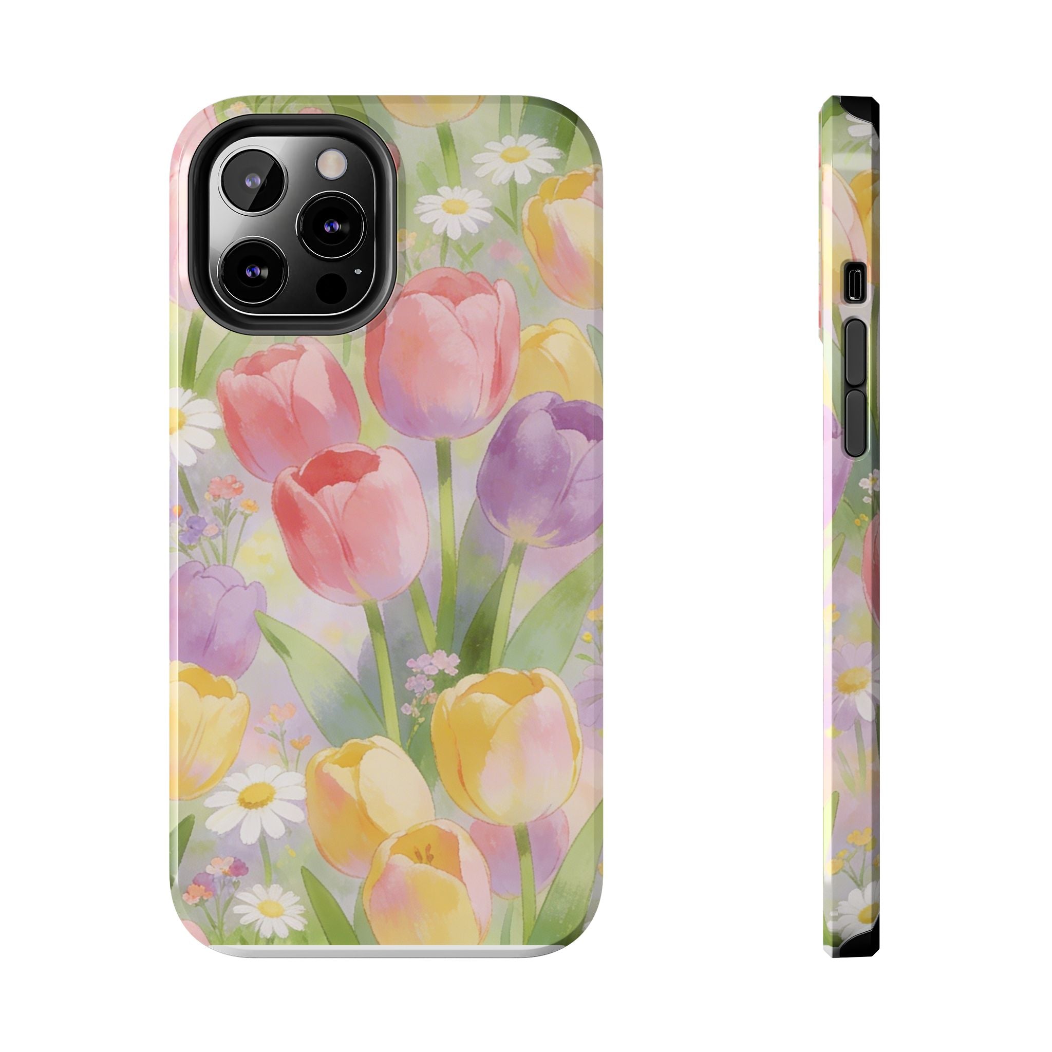 Floral Tulip Tough Phone Case — Pastel Watercolor Flowers Protective Cover