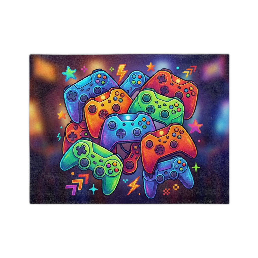 Gaming Controllers Velveteen Microfiber Blanket – Colorful Retro Gamer Throw