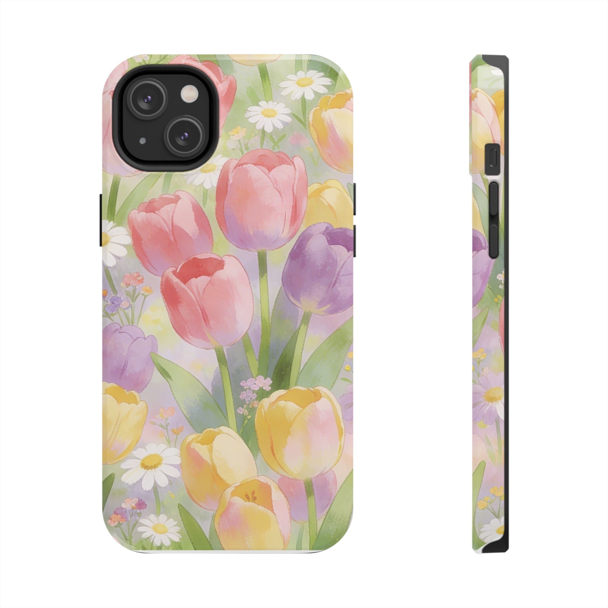 Floral Tulip Tough Phone Case — Pastel Watercolor Flowers Protective Cover
