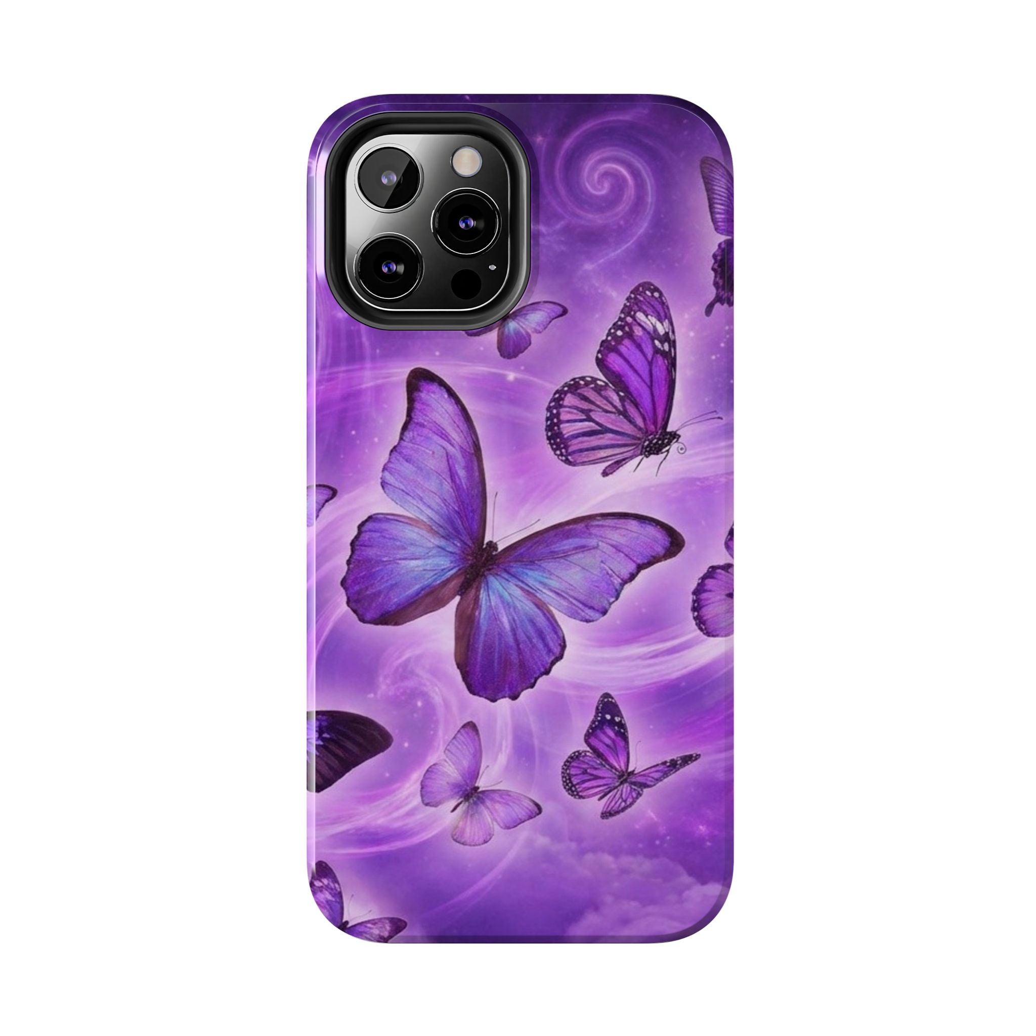 Purple Butterfly Tough Phone Case — Protective iPhone Case with Violet Butterflies