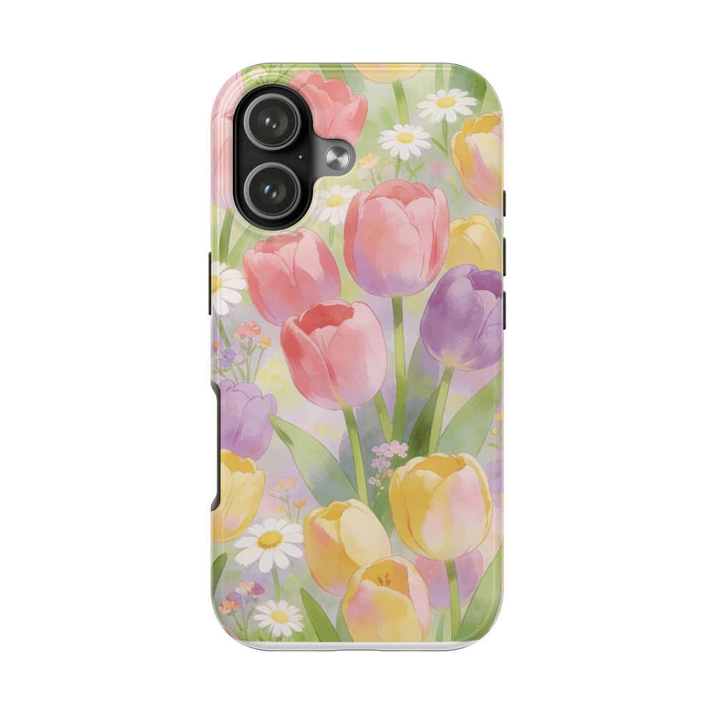 Floral Tulip Tough Phone Case — Pastel Watercolor Flowers Protective Cover