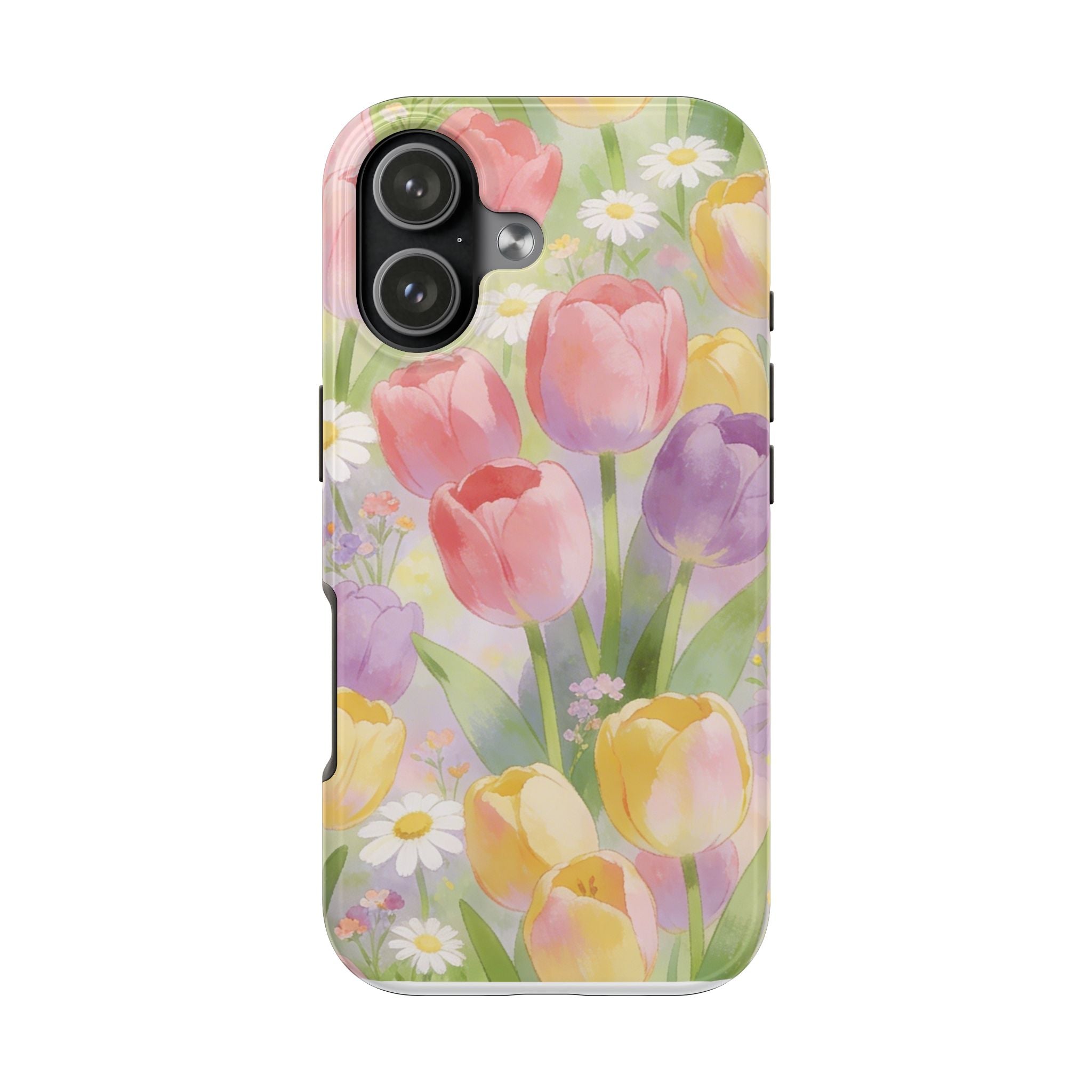 Floral Tulip Tough Phone Case — Pastel Watercolor Flowers Protective Cover