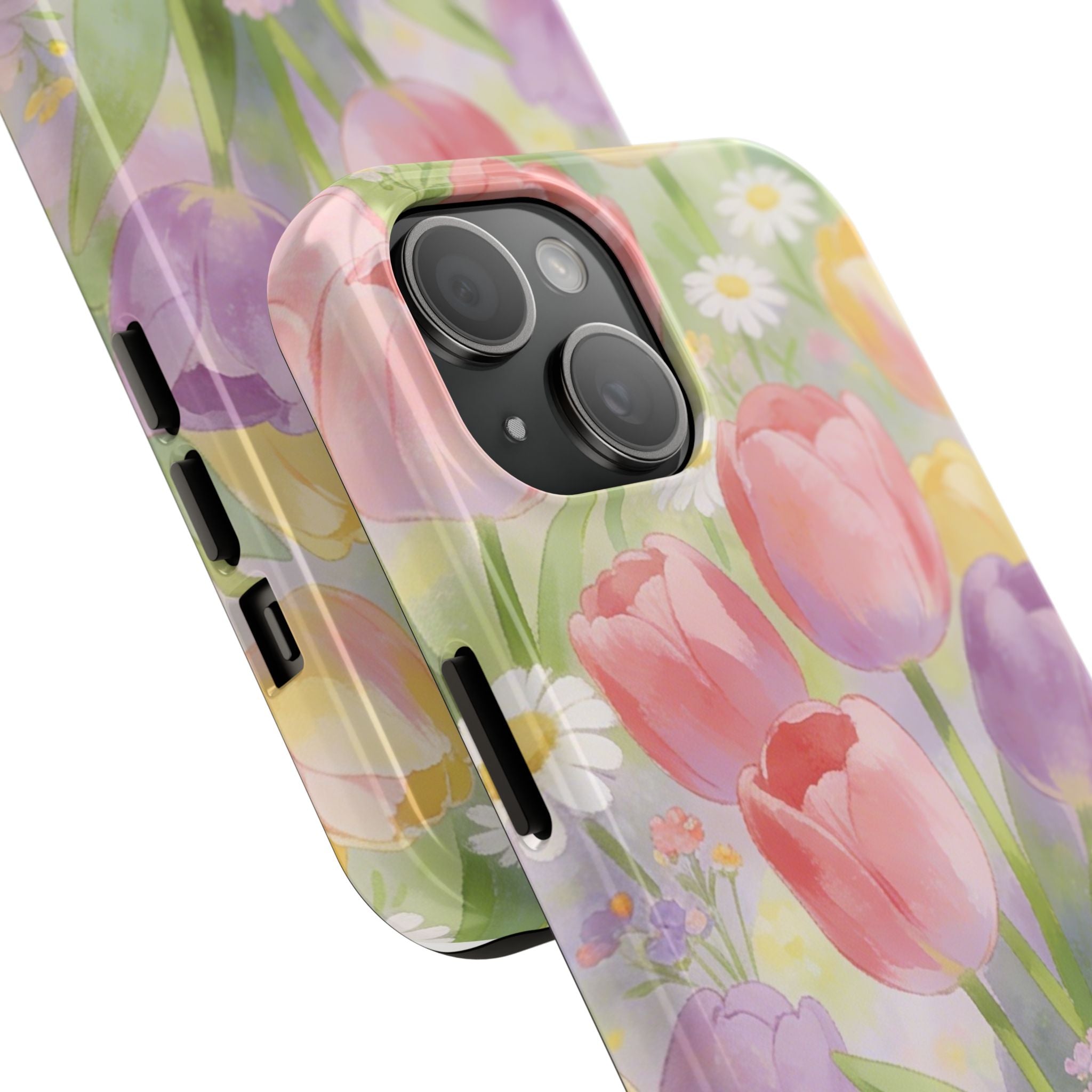 Floral Tulip Tough Phone Case — Pastel Watercolor Flowers Protective Cover