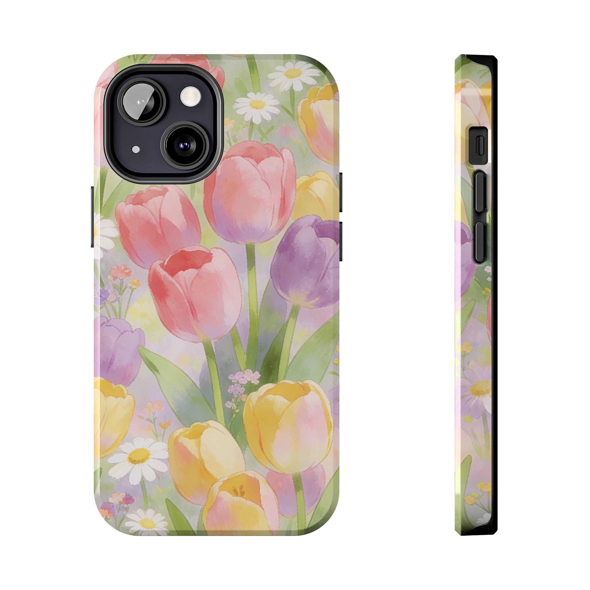 Floral Tulip Tough Phone Case — Pastel Watercolor Flowers Protective Cover