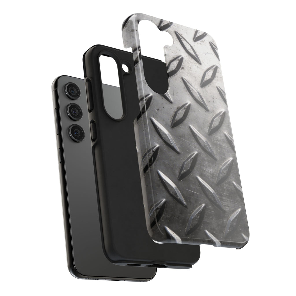 Diamond Plate Tough Phone Case — Industrial Metal Texture Protective Cover