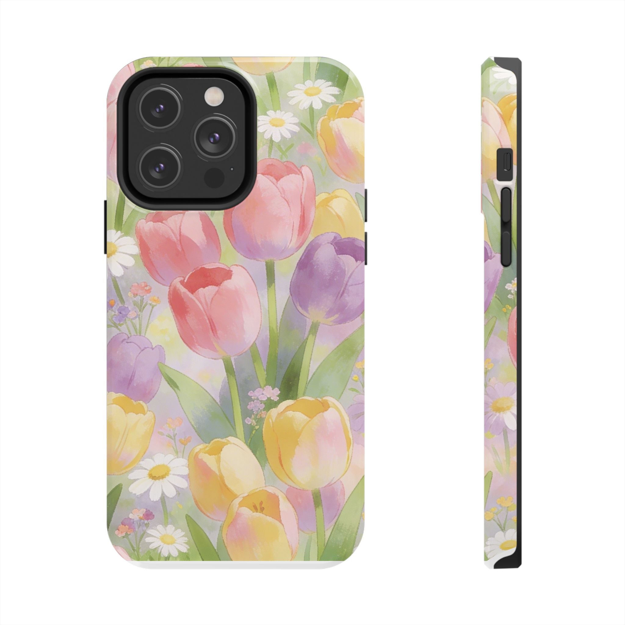 Floral Tulip Tough Phone Case — Pastel Watercolor Flowers Protective Cover
