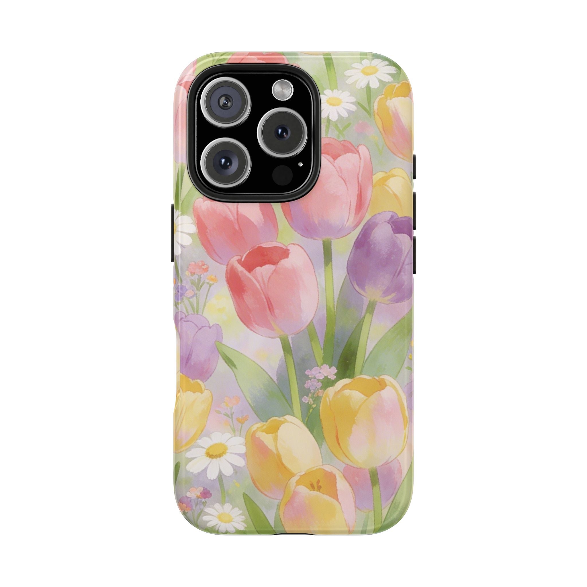 Floral Tulip Tough Phone Case — Pastel Watercolor Flowers Protective Cover