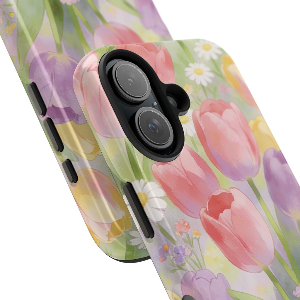 Floral Tulip Tough Phone Case — Pastel Watercolor Flowers Protective Cover