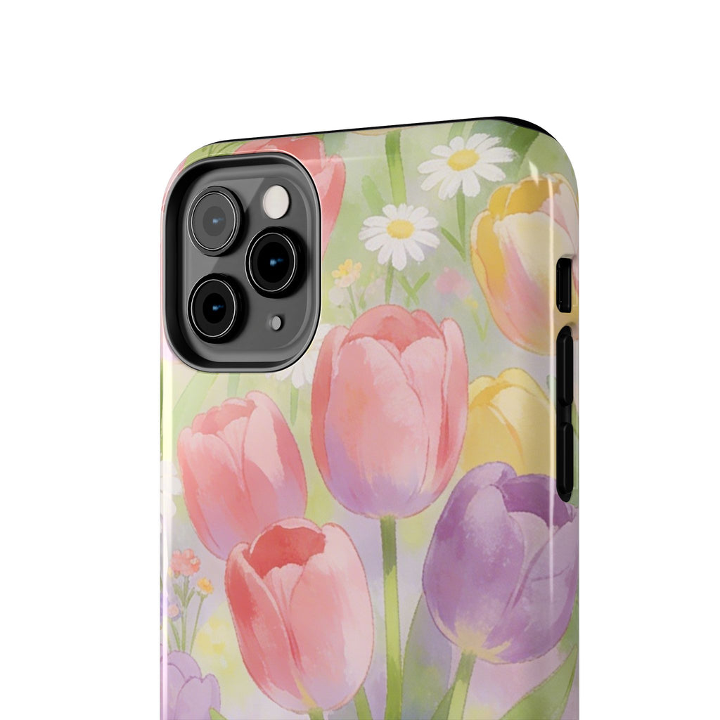 Floral Tulip Tough Phone Case — Pastel Watercolor Flowers Protective Cover