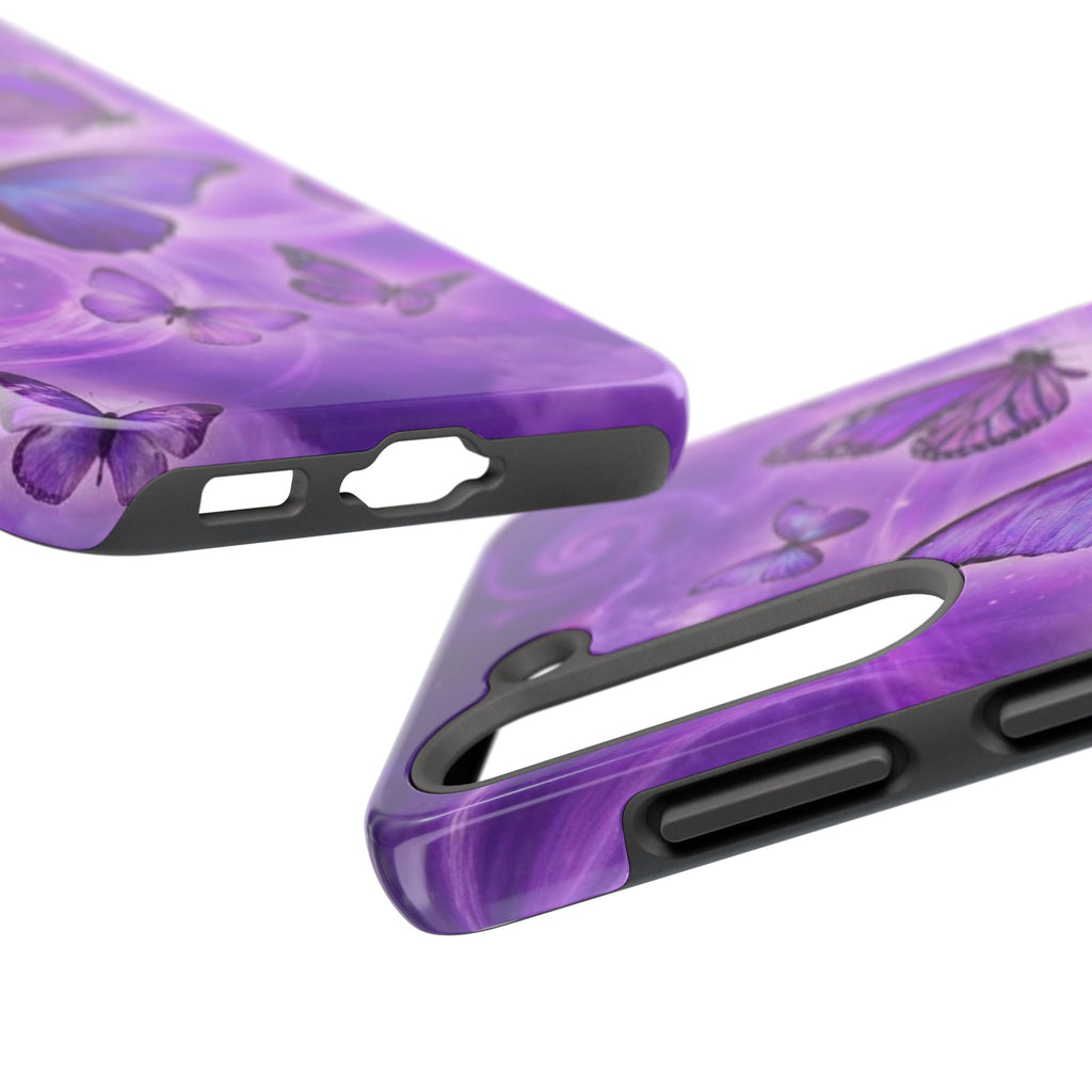 Purple Butterfly Tough Phone Case — Protective iPhone Case with Violet Butterflies