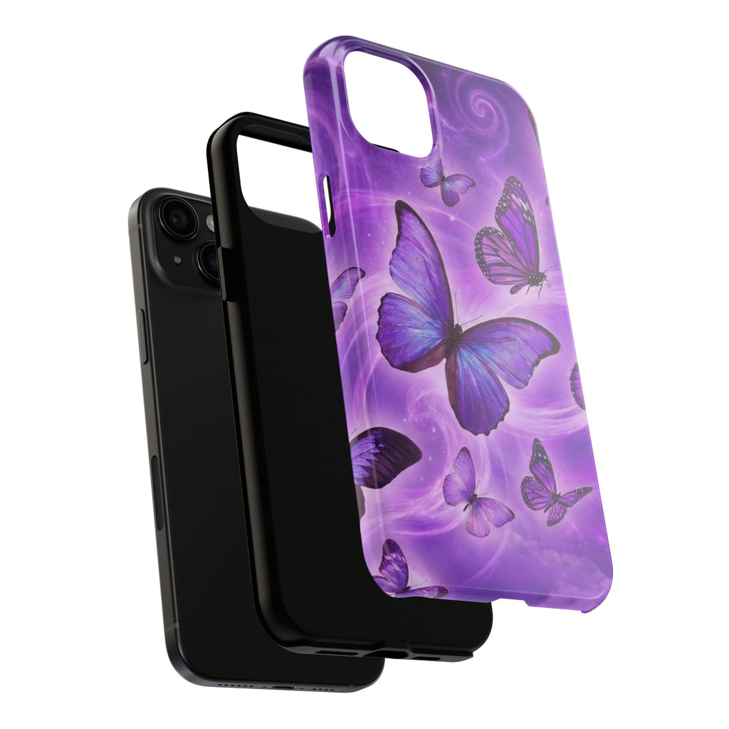 Purple Butterfly Tough Phone Case — Protective iPhone Case with Violet Butterflies