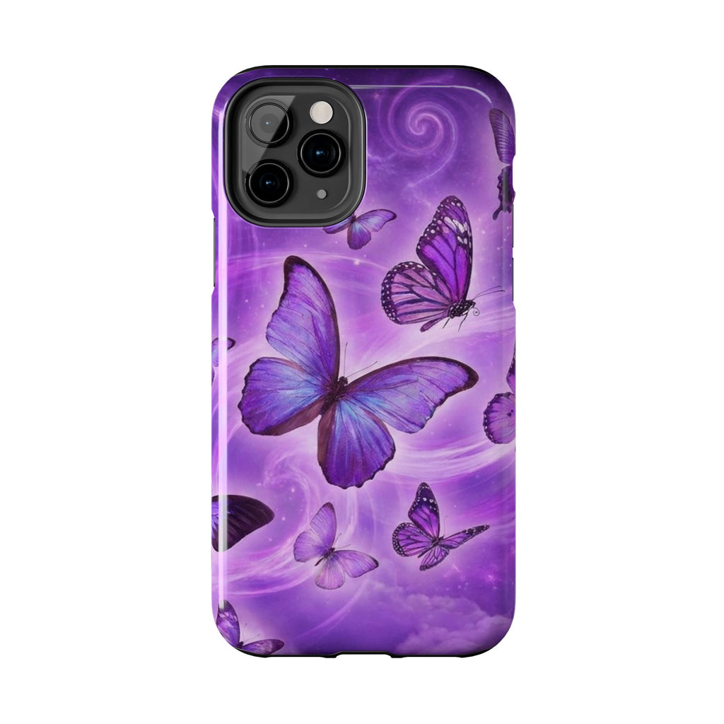 Purple Butterfly Tough Phone Case — Protective iPhone Case with Violet Butterflies