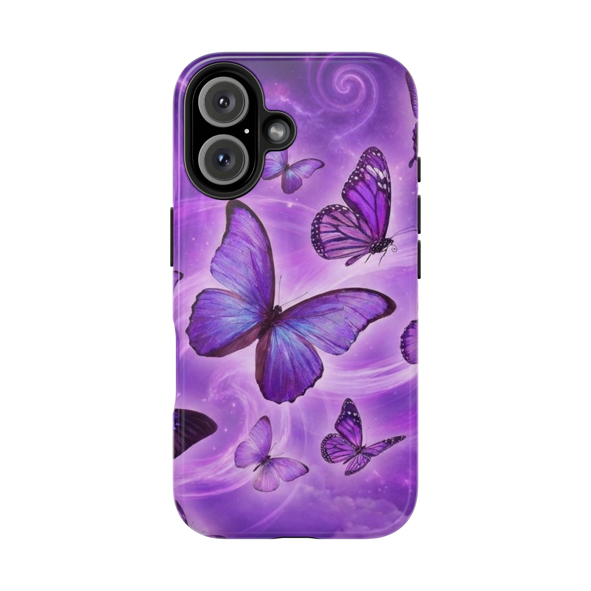 Purple Butterfly Tough Phone Case — Protective iPhone Case with Violet Butterflies