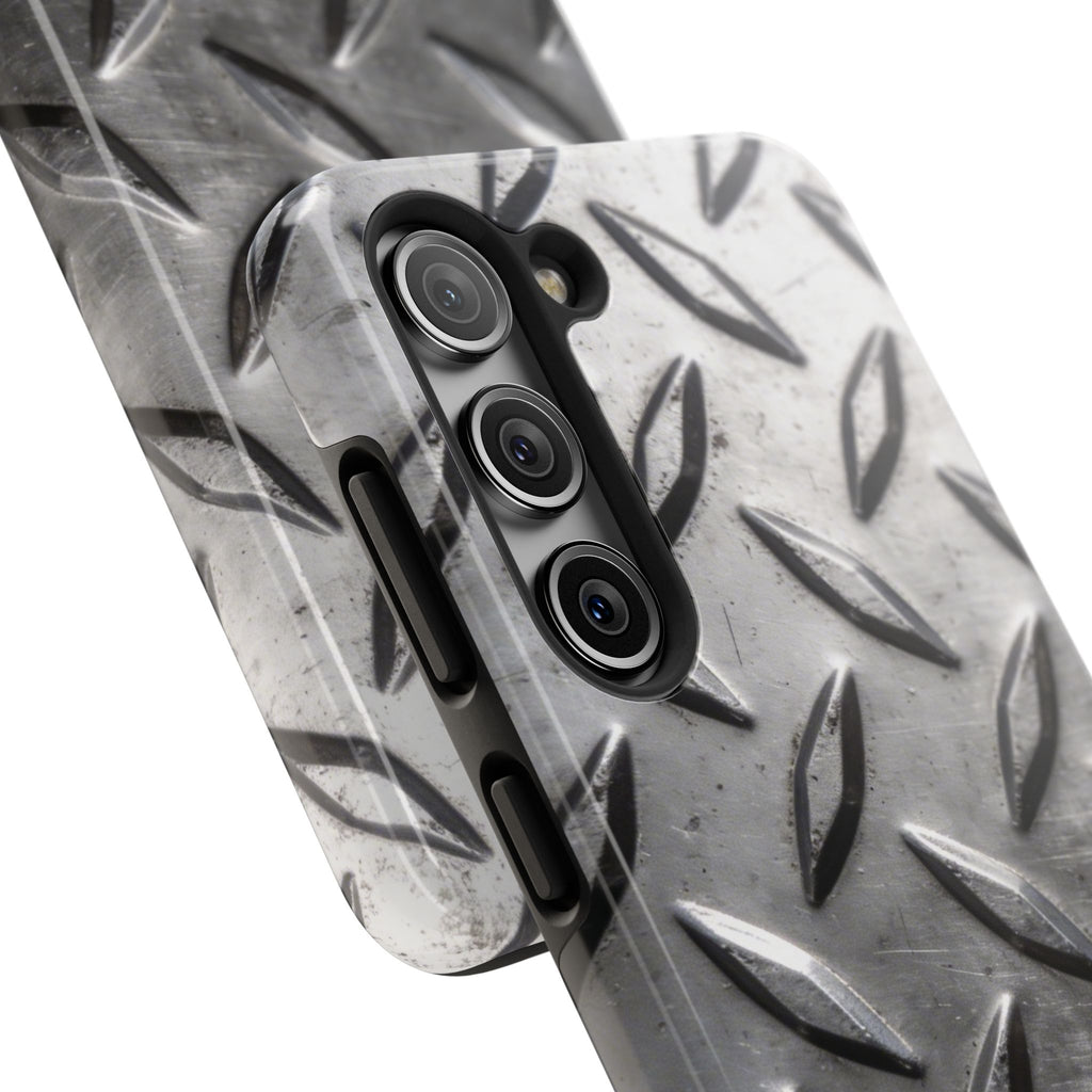 Diamond Plate Tough Phone Case — Industrial Metal Texture Protective Cover