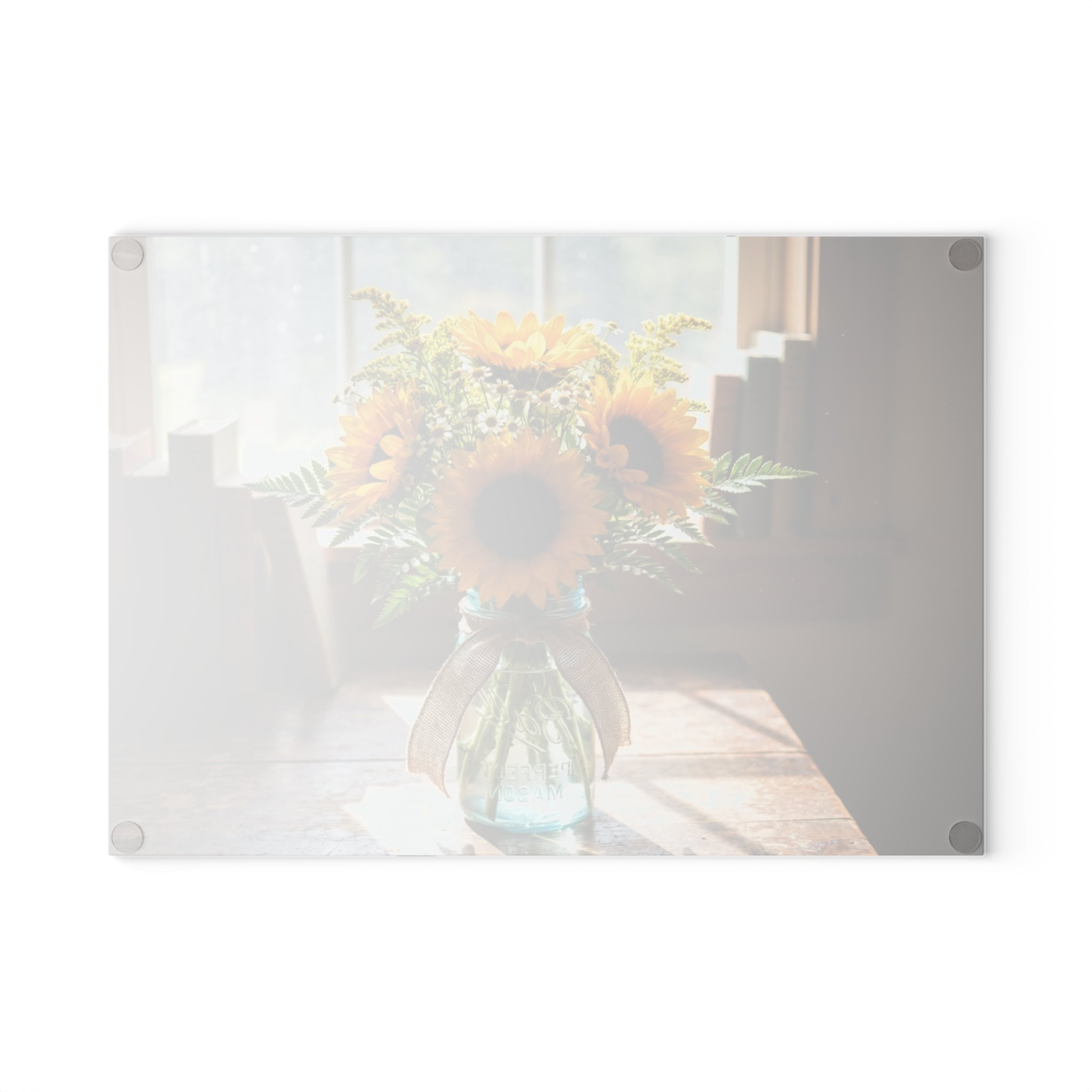 Sunflower Bouquet Glass Cutting Board — Rustic Kitchen Decor & Serving Board