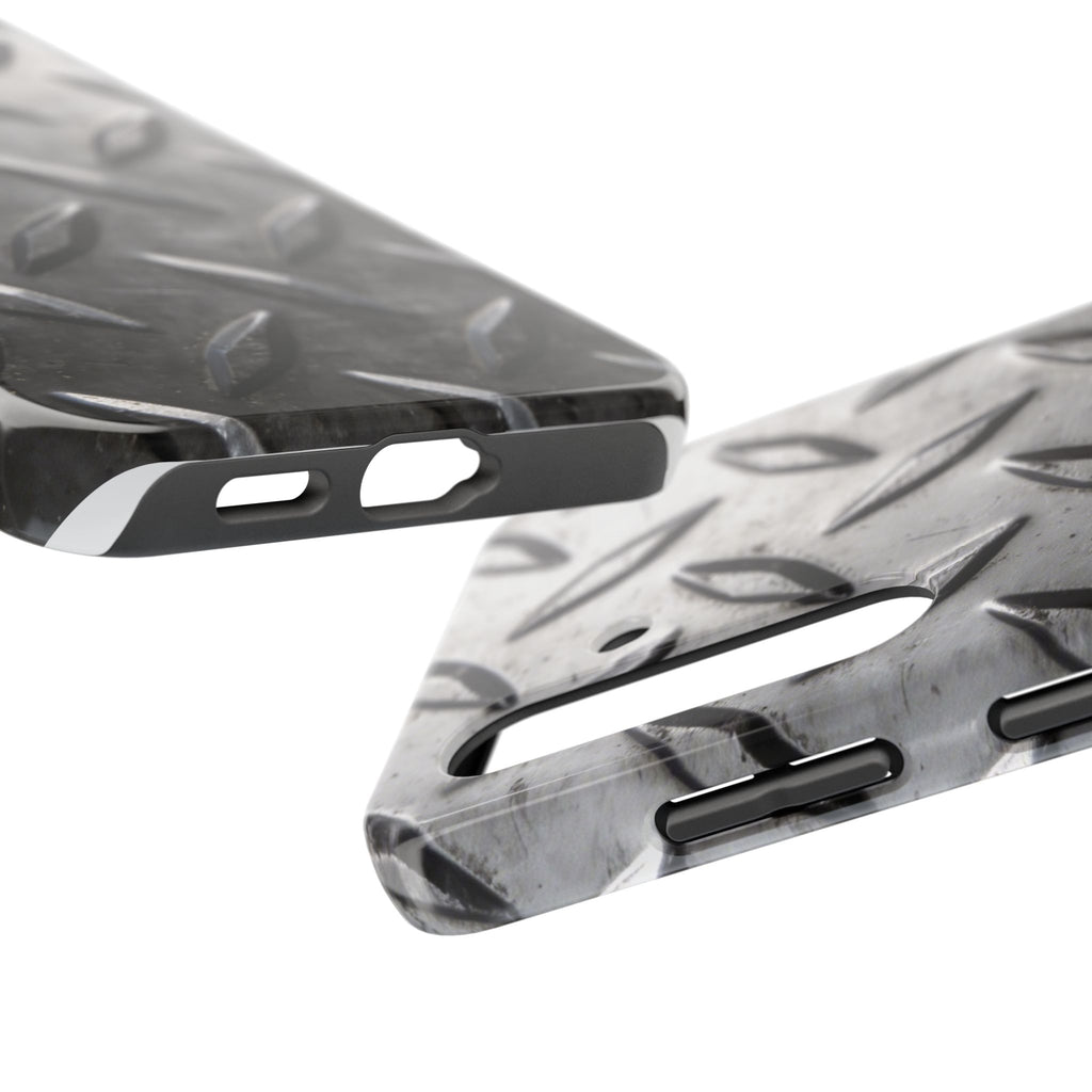 Diamond Plate Tough Phone Case — Industrial Metal Texture Protective Cover