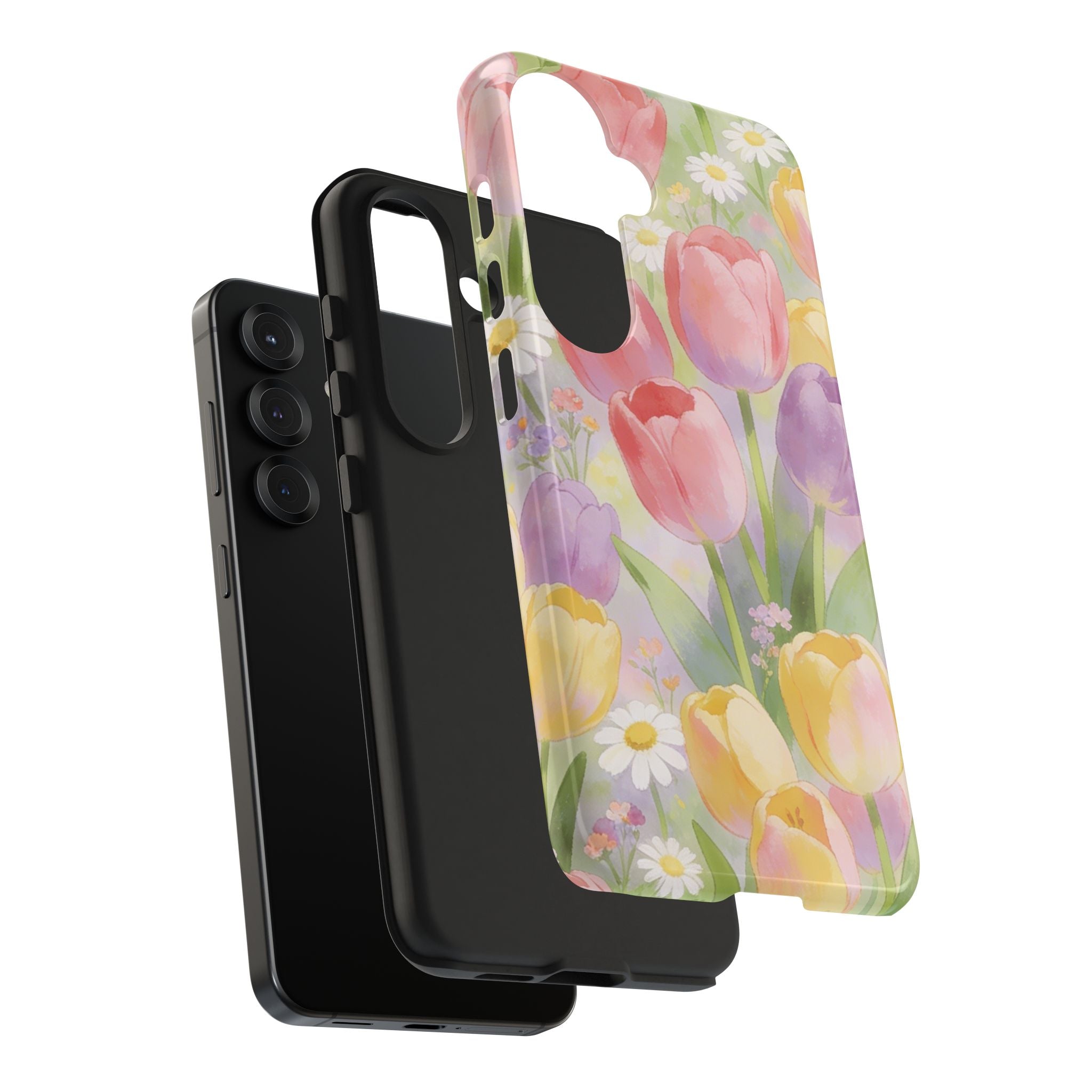 Floral Tulip Tough Phone Case — Pastel Watercolor Flowers Protective Cover