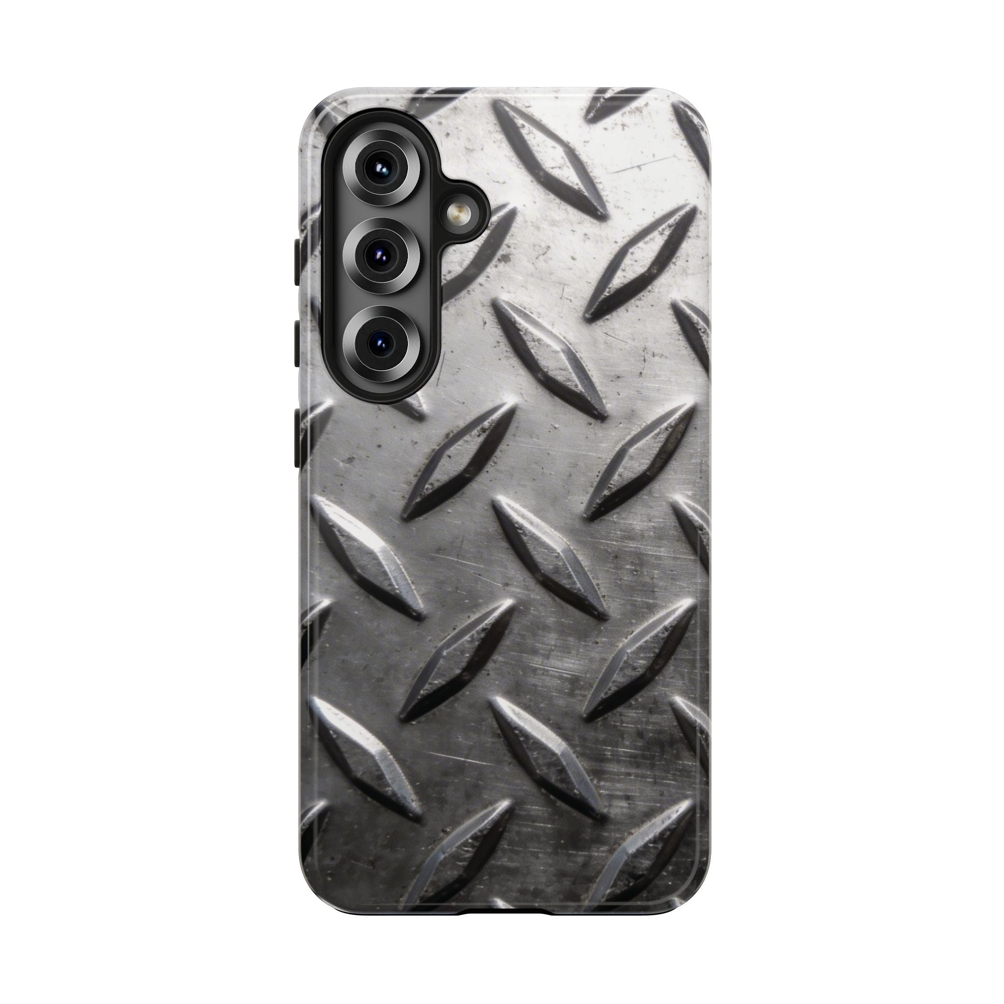 Diamond Plate Tough Phone Case — Industrial Metal Texture Protective Cover