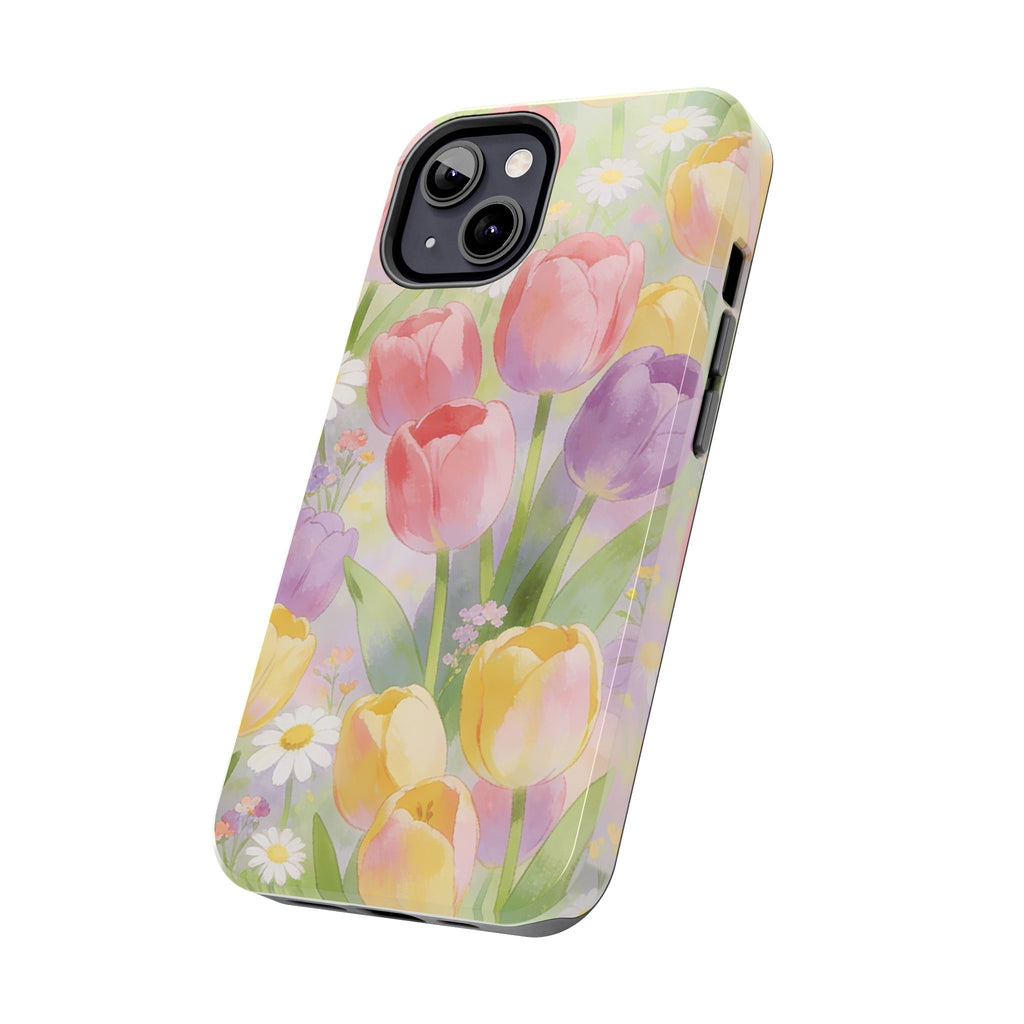 Floral Tulip Tough Phone Case — Pastel Watercolor Flowers Protective Cover
